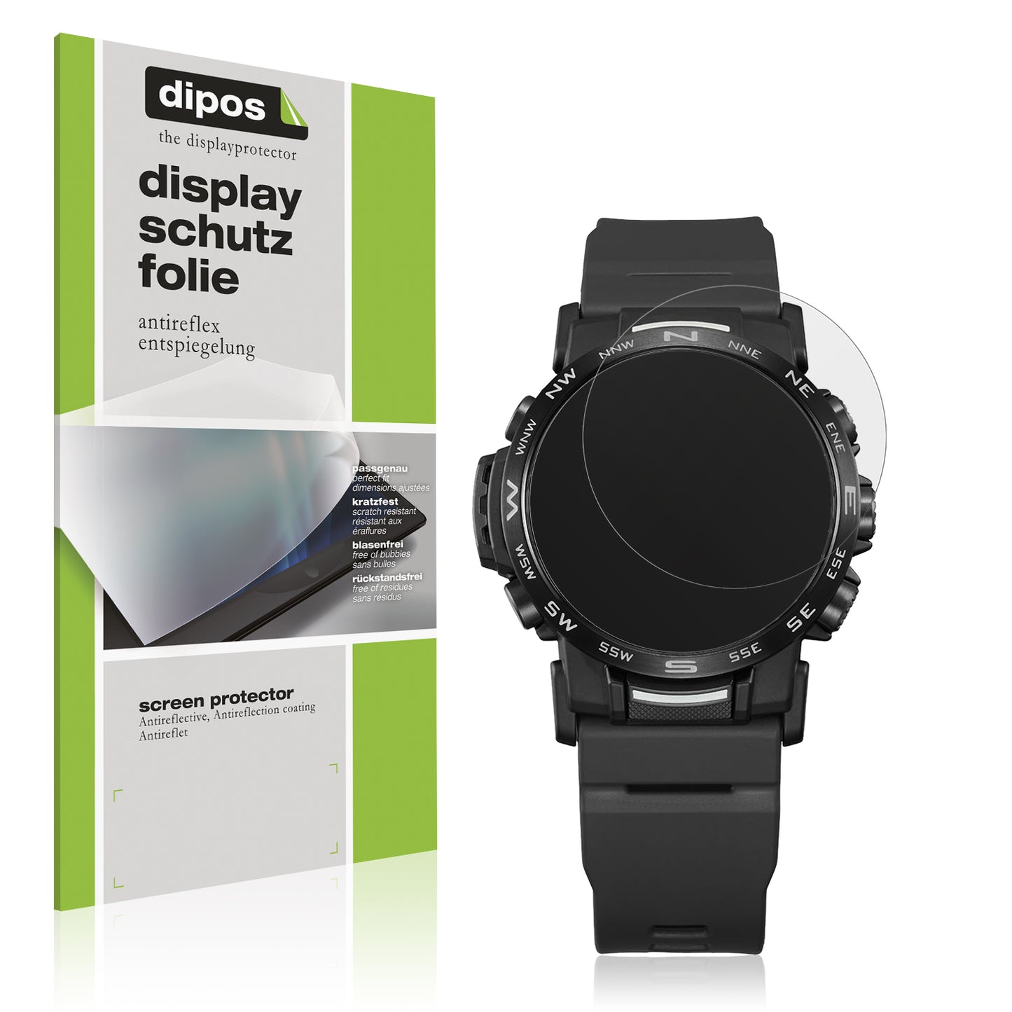 Matte Displayschutzfolie von dipos passend für Casio PRW-35Y-1B, präziser Zuschnitt und blasenfrei montiert