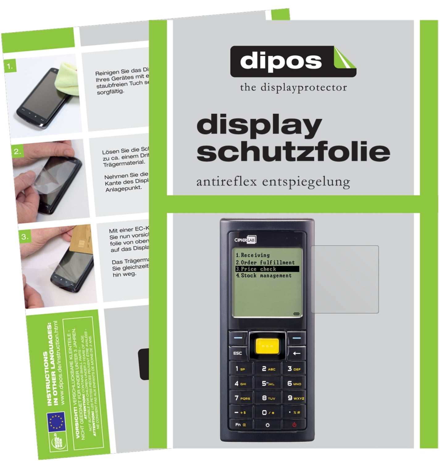 Matte Displayschutzfolie von dipos passend für Cipherlab 8260, präziser Zuschnitt und blasenfrei montiert