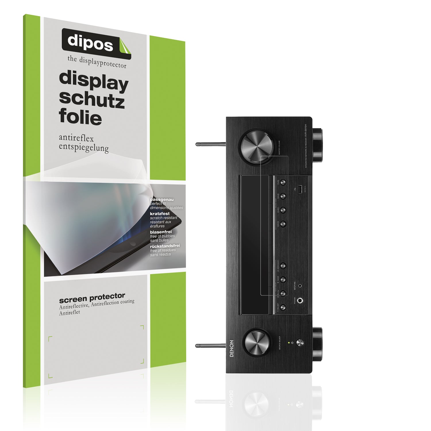 Matte Displayschutzfolie von dipos passend für Denon AVR-X1700H, präziser Zuschnitt und blasenfrei montiert