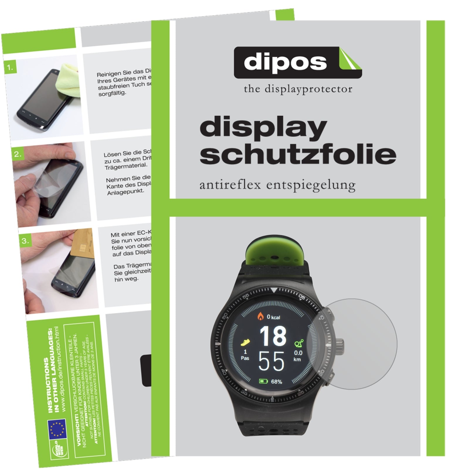 Matte Displayschutzfolie von dipos passend für DENVER SW-500 Smartwatch, präziser Zuschnitt und blasenfrei montiert