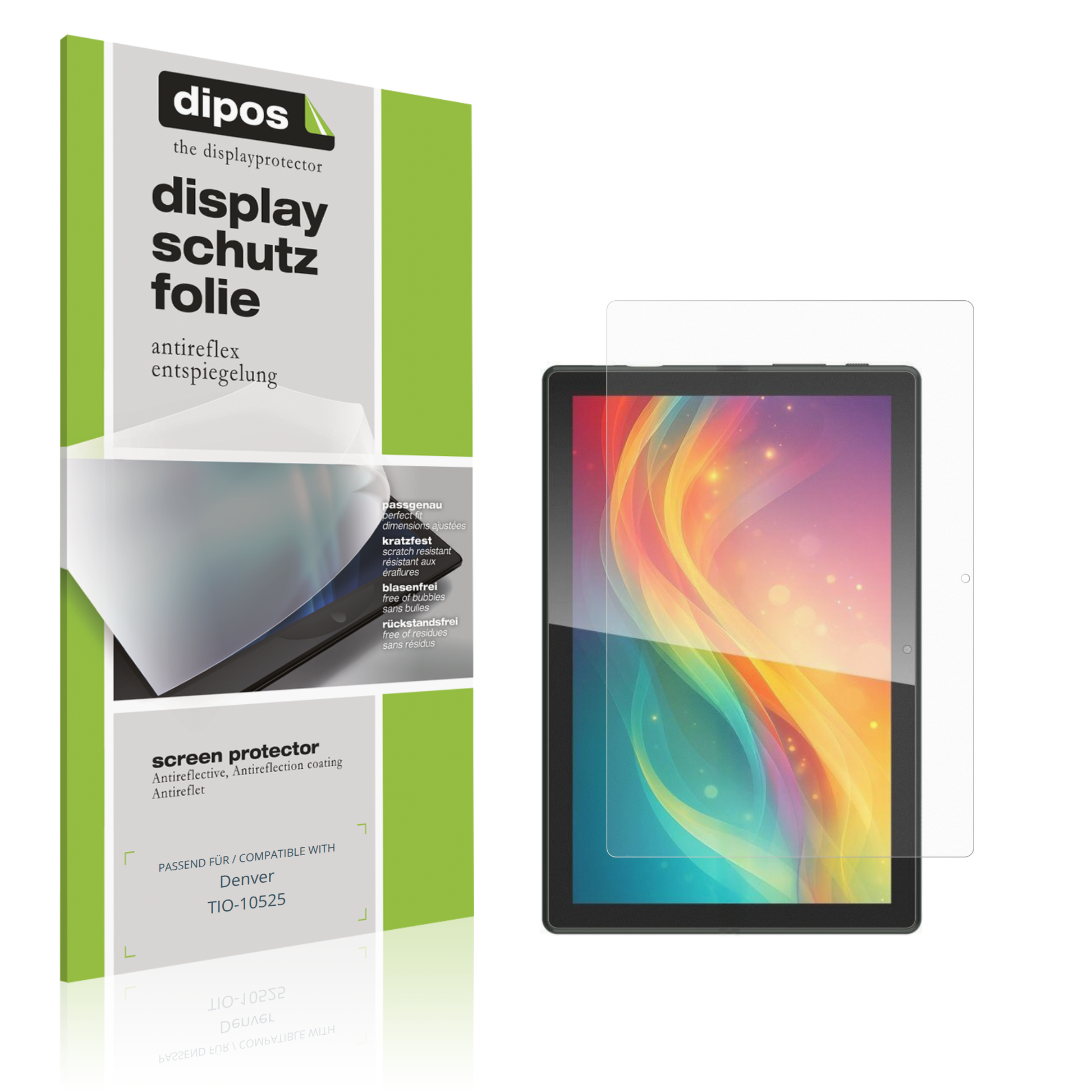 Matte Displayschutzfolie von dipos passend für Denver TIO-10525, präziser Zuschnitt und blasenfrei montiert