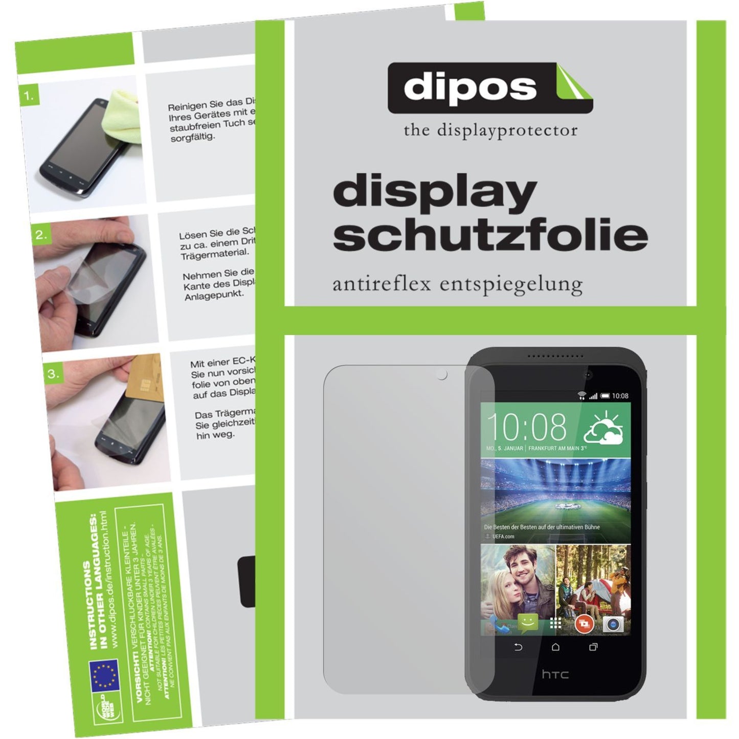 Matte Displayschutzfolie von dipos passend für Desire 526G HTC, präziser Zuschnitt und blasenfrei montiert