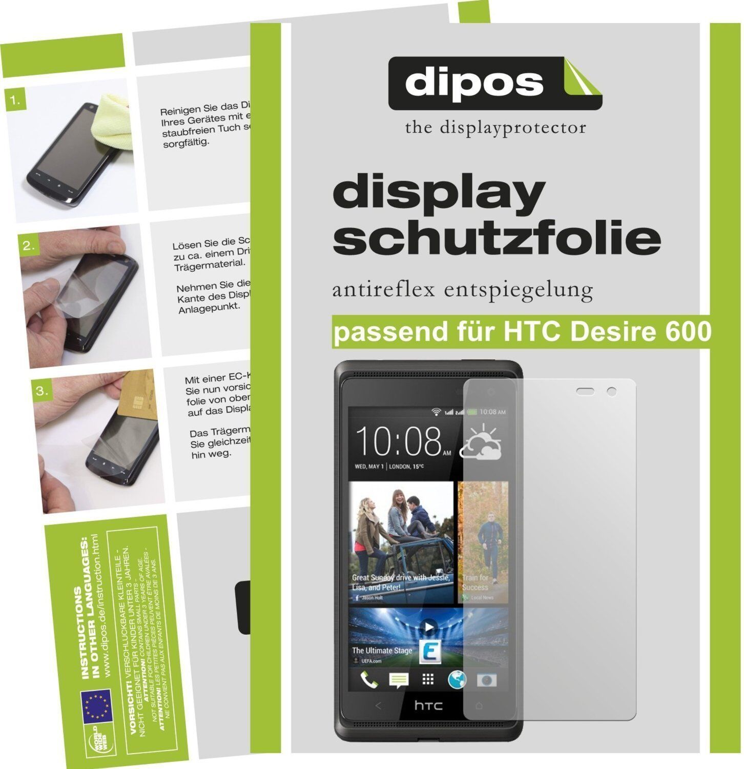 Matte Displayschutzfolie von dipos passend für Desire 600 HTC, präziser Zuschnitt und blasenfrei montiert