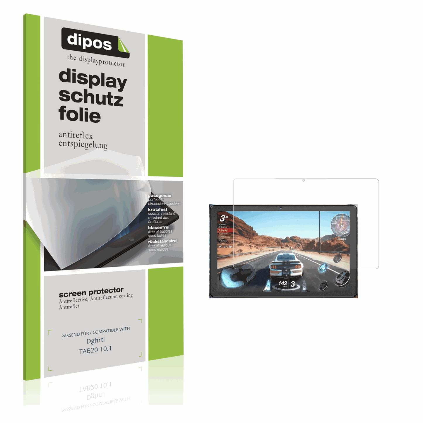 Matte Displayschutzfolie von dipos passend für Dghrti TAB20 10.1, präziser Zuschnitt und blasenfrei montiert