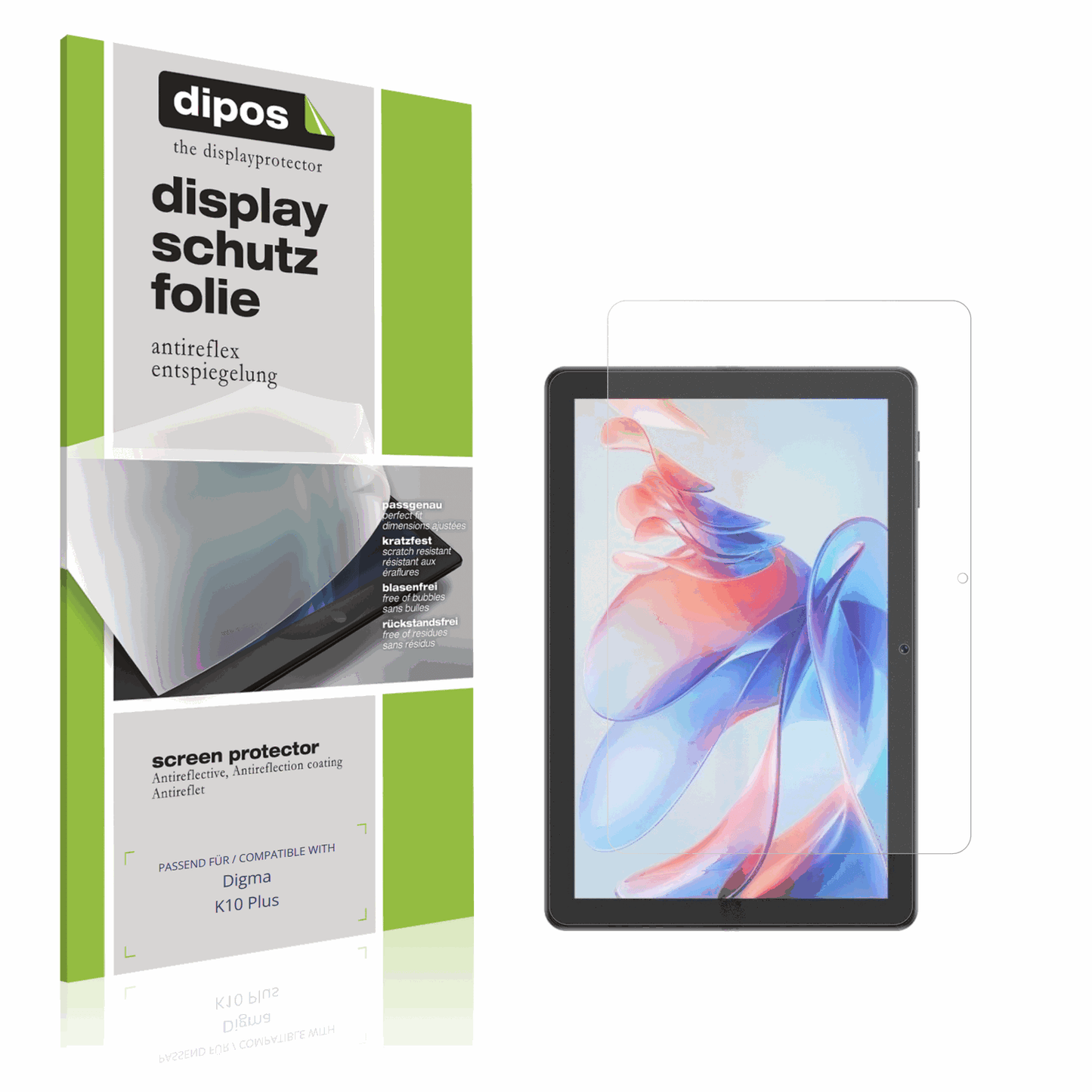 Matte Displayschutzfolie von dipos passend für Digma K10 Plus, präziser Zuschnitt und blasenfrei montiert