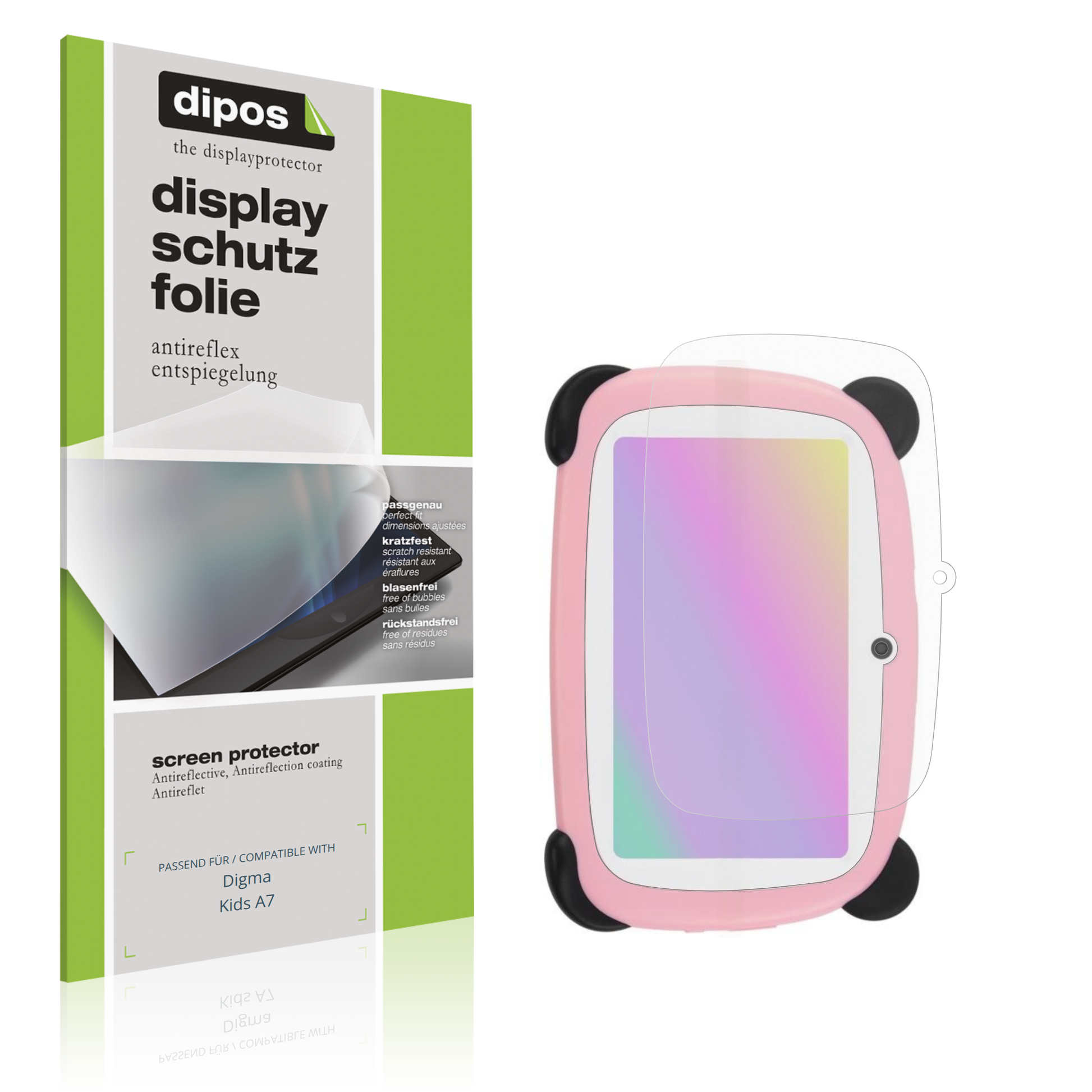 Matte Displayschutzfolie von dipos passend für Digma Kids A7, präziser Zuschnitt und blasenfrei montiert