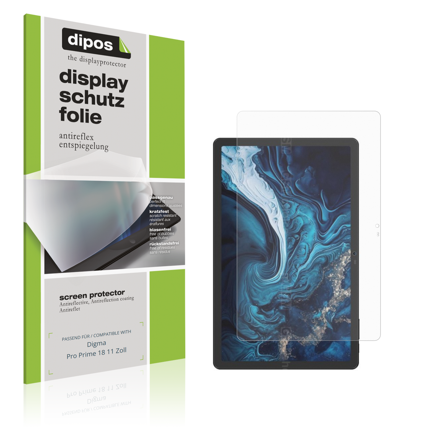 Matte Displayschutzfolie von dipos passend für Digma Pro Prime 18 11 Zoll, präziser Zuschnitt und blasenfrei montiert
