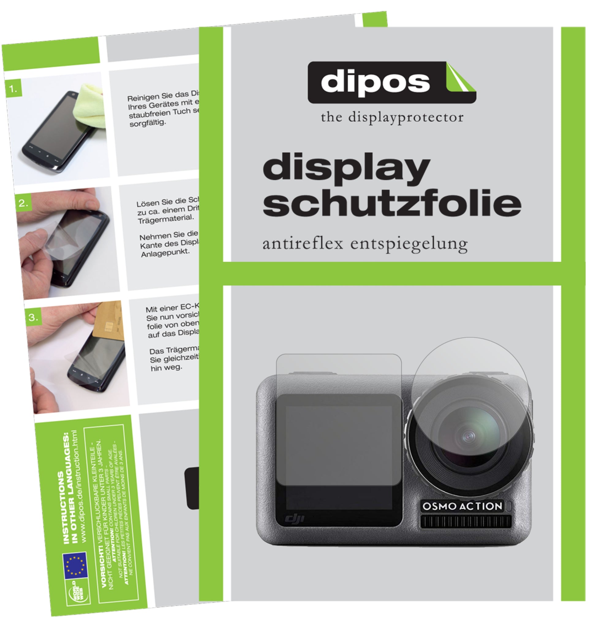 Matte Displayschutzfolie von dipos passend für DJI Osmo Action, präziser Zuschnitt und blasenfrei montiert