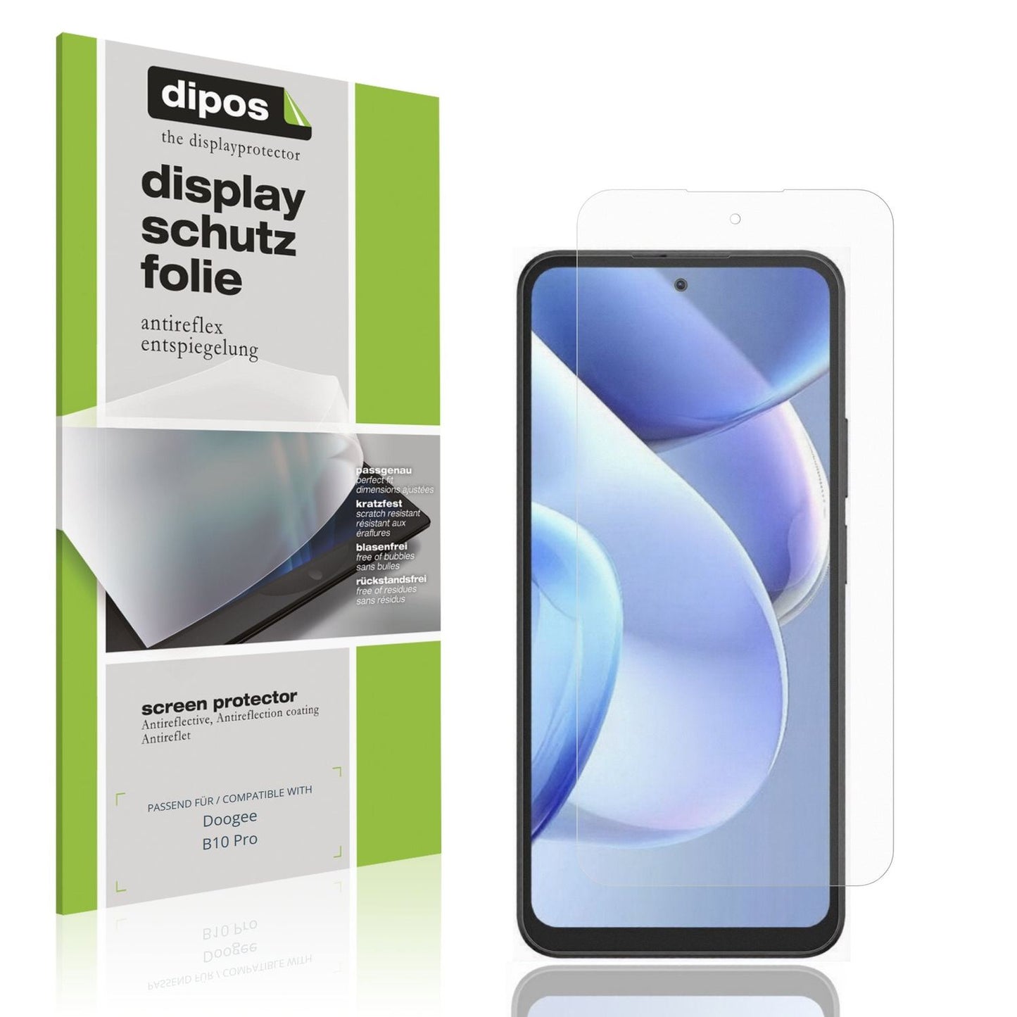 Matte Displayschutzfolie von dipos passend für Doogee B10 Pro, präziser Zuschnitt und blasenfrei montiert