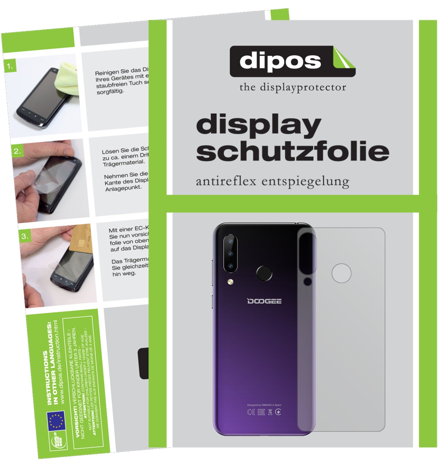 Matte Displayschutzfolie von dipos passend für Doogee N20 Rückseite, präziser Zuschnitt und blasenfrei montiert