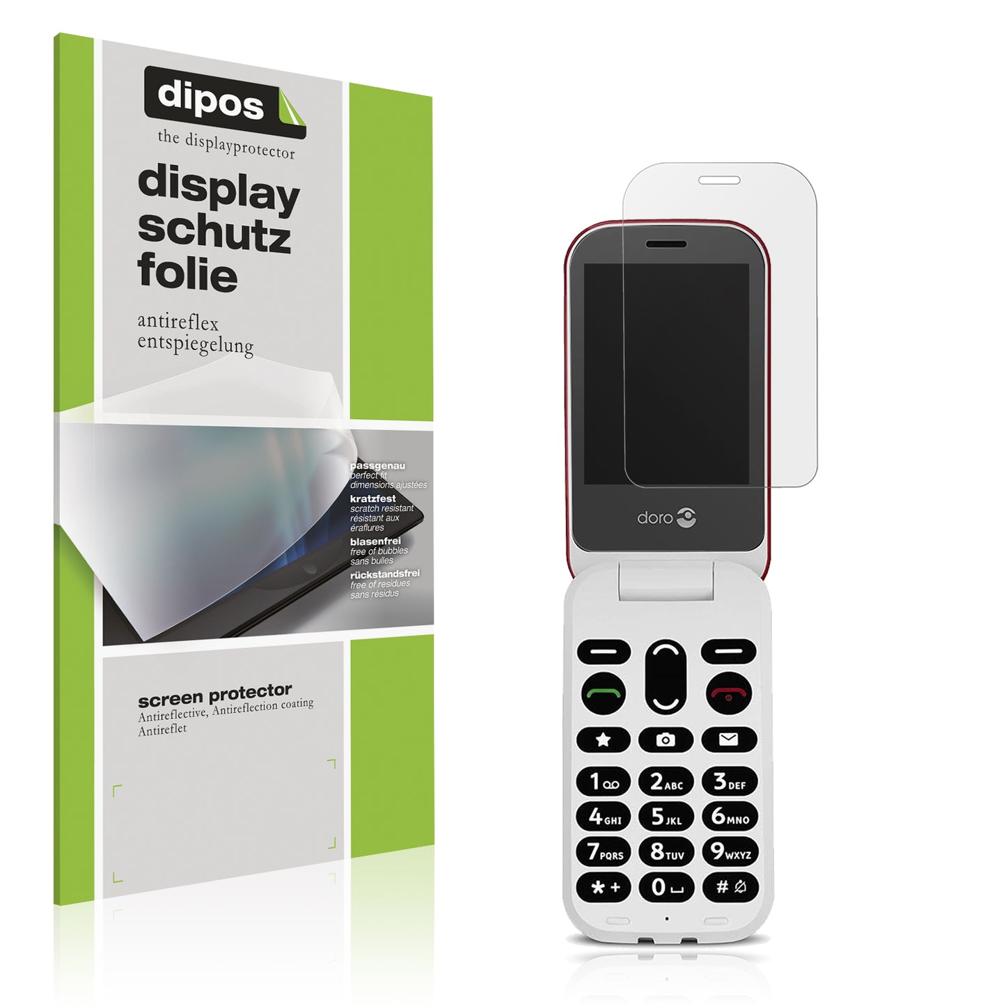 Matte Displayschutzfolie von dipos passend für Doro 6040, präziser Zuschnitt und blasenfrei montiert