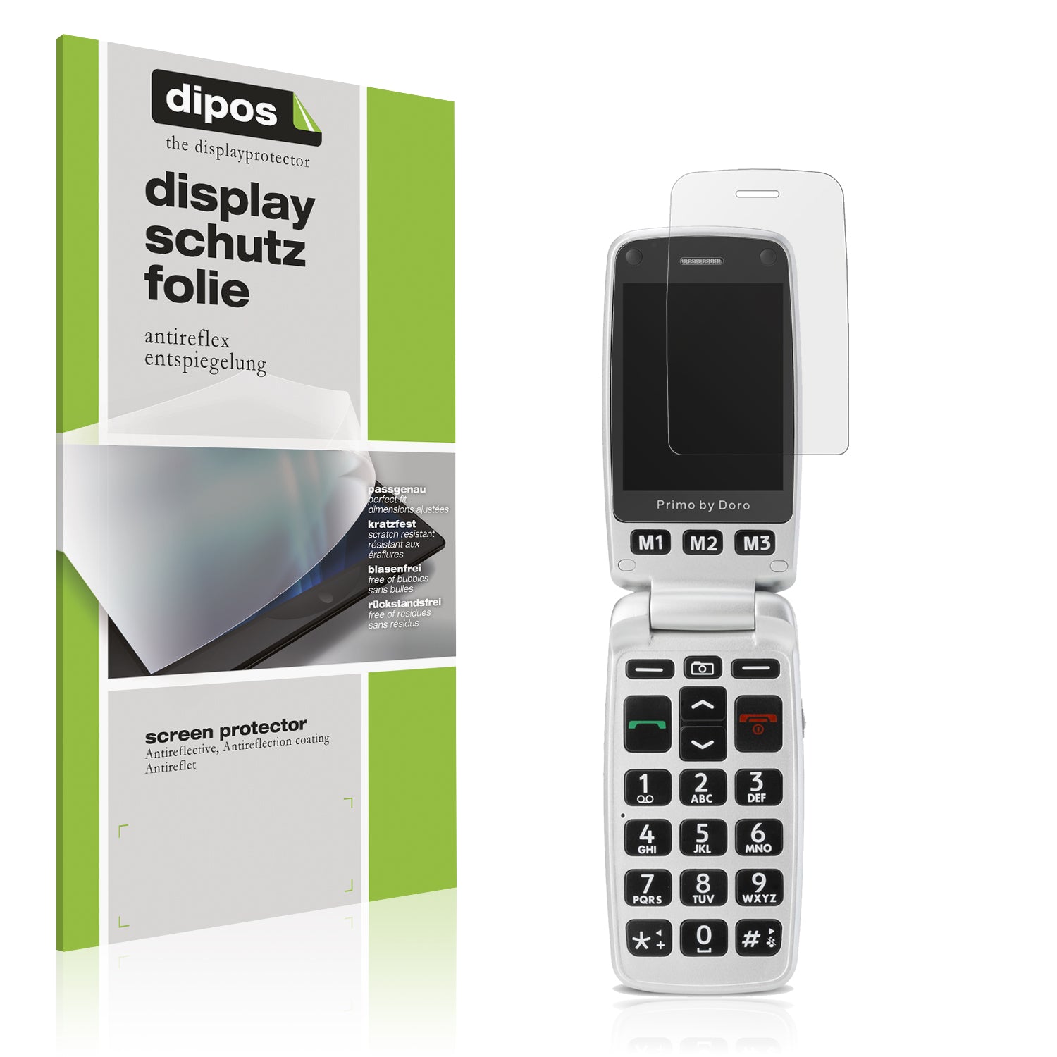 Matte Displayschutzfolie von dipos passend für Doro Primo 413, präziser Zuschnitt und blasenfrei montiert