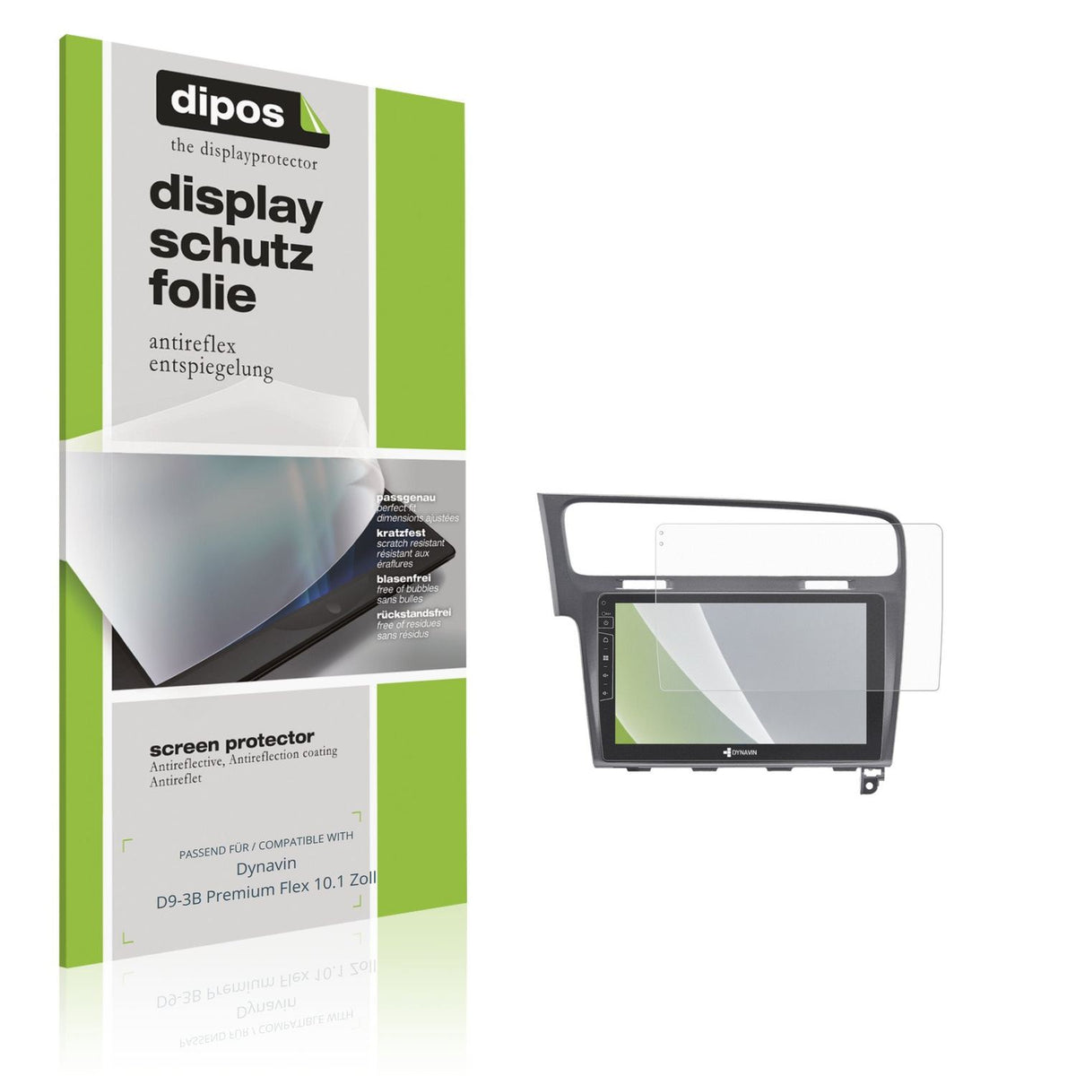 Matte Displayschutzfolie von dipos passend für Dynavin D9-3B Premium Flex 10.1 Zoll, präziser Zuschnitt und blasenfrei montiert