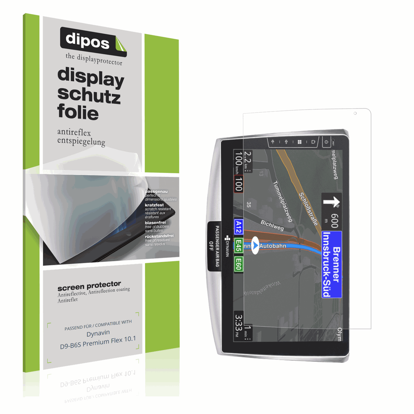 Matte Displayschutzfolie von dipos passend für Dynavin D9-B6S Premium Flex 10.1, präziser Zuschnitt und blasenfrei montiert