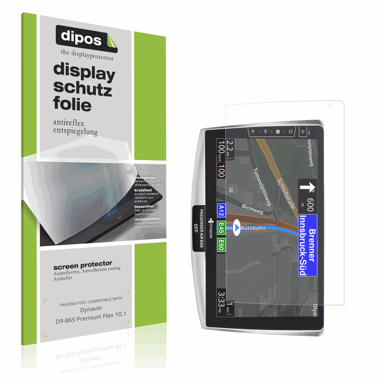 Matte Displayschutzfolie von dipos passend für Dynavin D9-B6S Premium Flex 10.1, präziser Zuschnitt und blasenfrei montiert