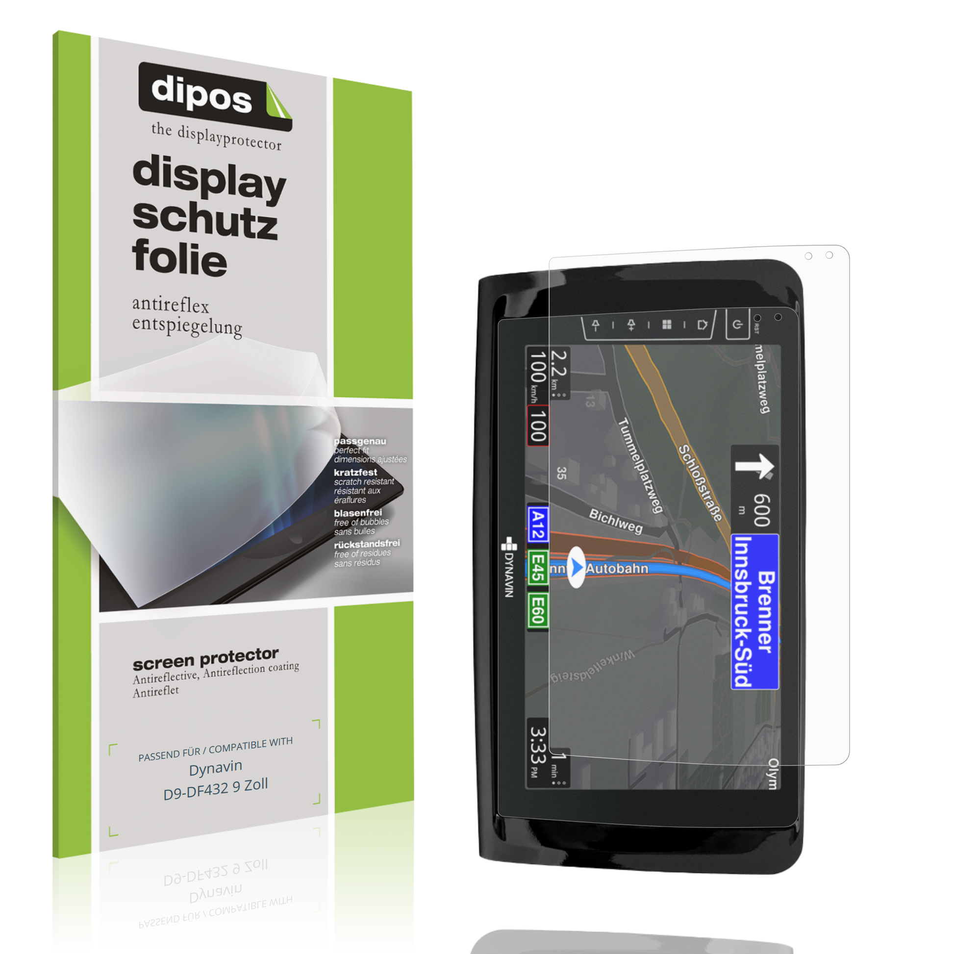 Matte Displayschutzfolie von dipos passend für Dynavin D9-DF432 9 Zoll, präziser Zuschnitt und blasenfrei montiert