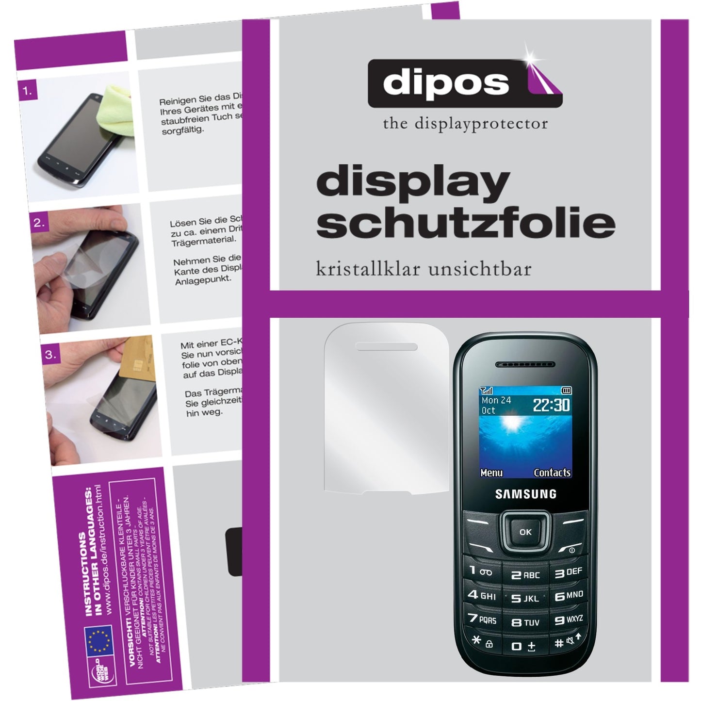 Klare Displayschutzfolie von dipos passend für E1200 / E1200i Samsung, präziser Zuschnitt und blasenfrei montiert