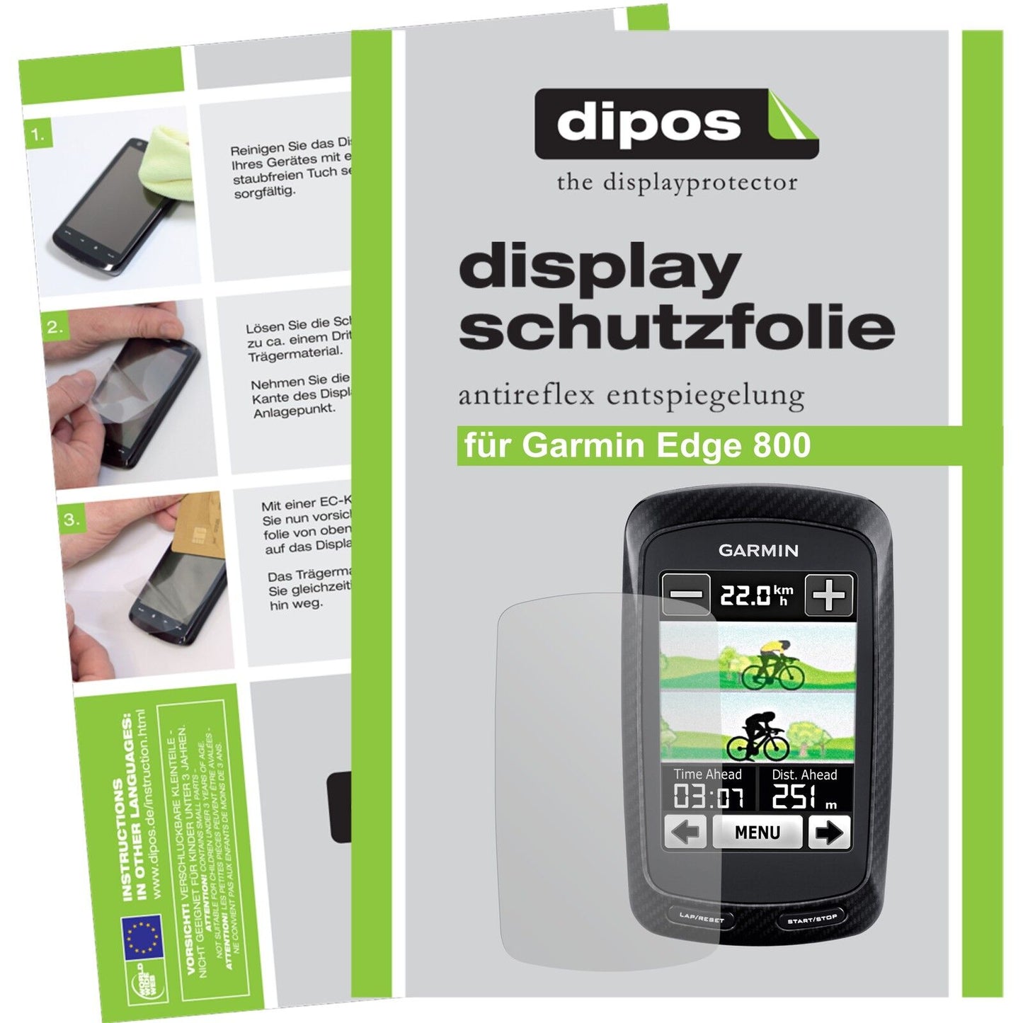 Matte Displayschutzfolie von dipos passend für Edge 800 Garmin, präziser Zuschnitt und blasenfrei montiert