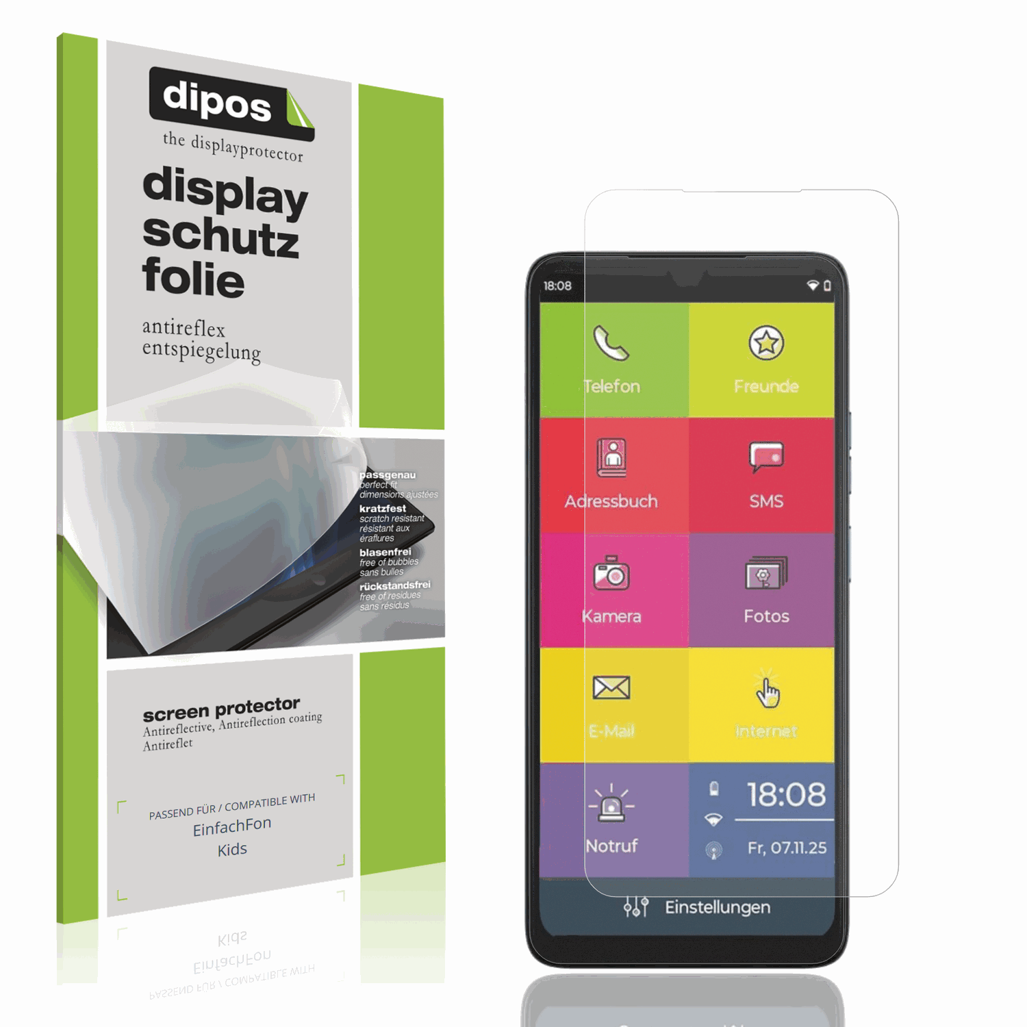 Matte Displayschutzfolie von dipos passend für EinfachFon Kids, präziser Zuschnitt und blasenfrei montiert