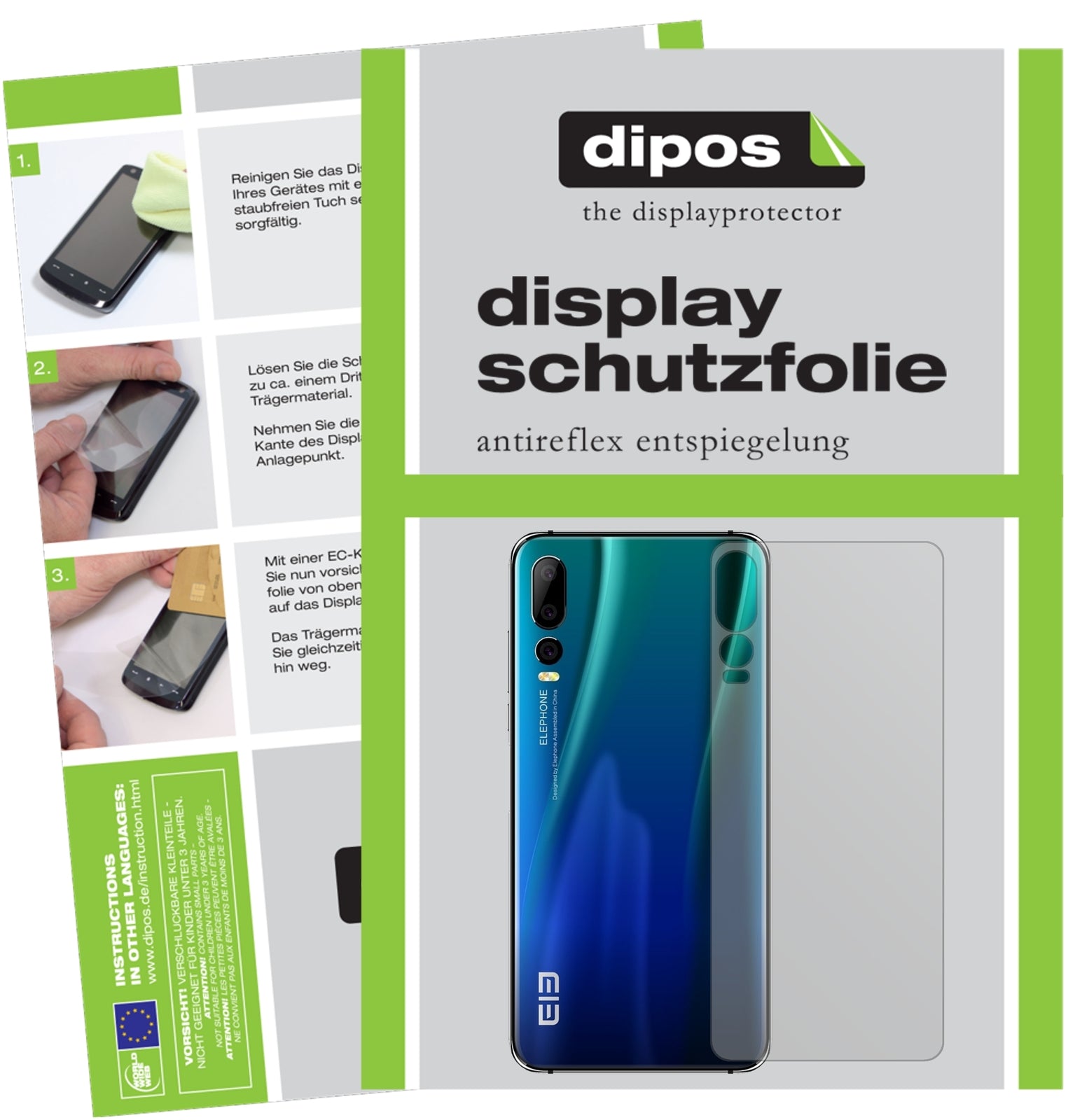 Matte Displayschutzfolie von dipos passend für Elephone A5 Rückseite, präziser Zuschnitt und blasenfrei montiert