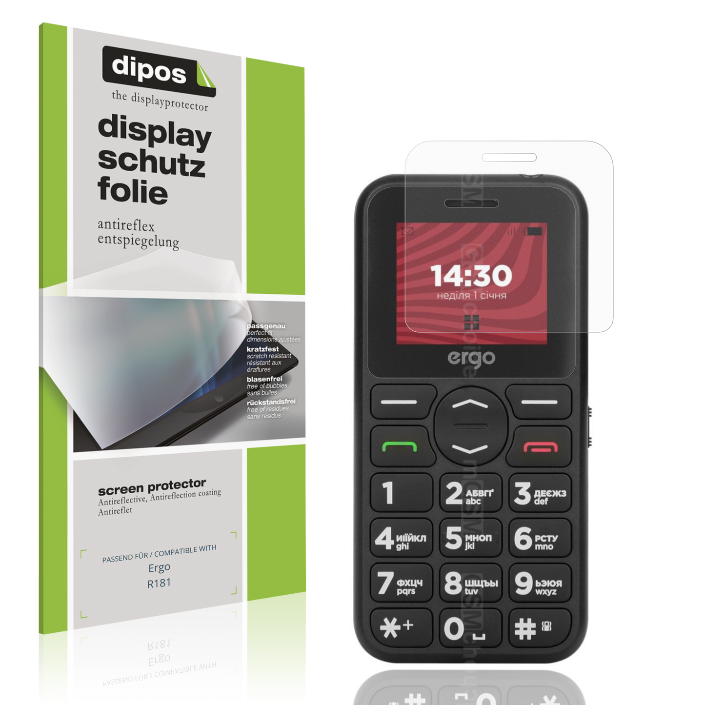 Matte Displayschutzfolie von dipos passend für Ergo R181, präziser Zuschnitt und blasenfrei montiert
