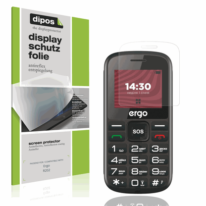 Matte Displayschutzfolie von dipos passend für Ergo R202, präziser Zuschnitt und blasenfrei montiert