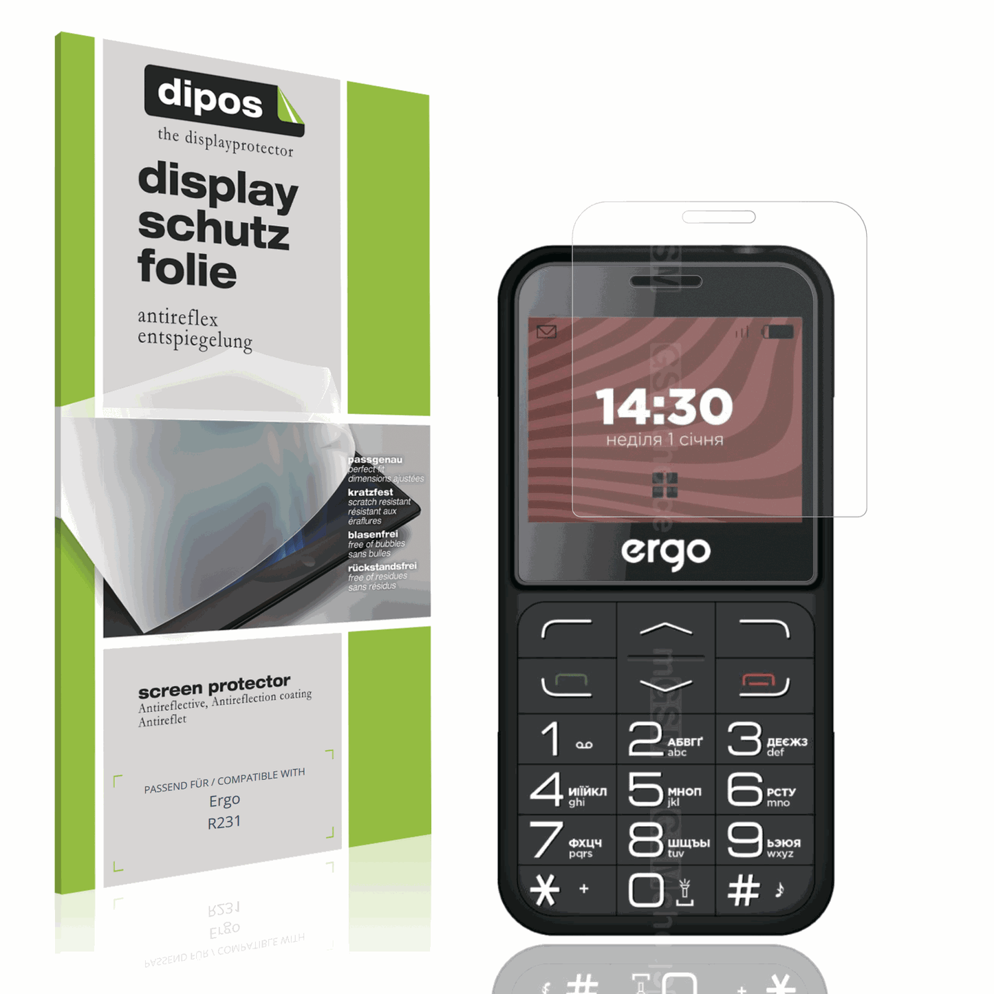 Matte Displayschutzfolie von dipos passend für Ergo R231, präziser Zuschnitt und blasenfrei montiert