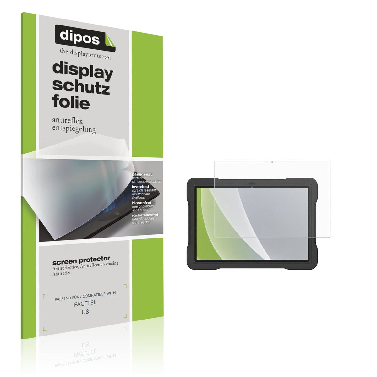 Matte Displayschutzfolie von dipos passend für FACETEL U8, präziser Zuschnitt und blasenfrei montiert
