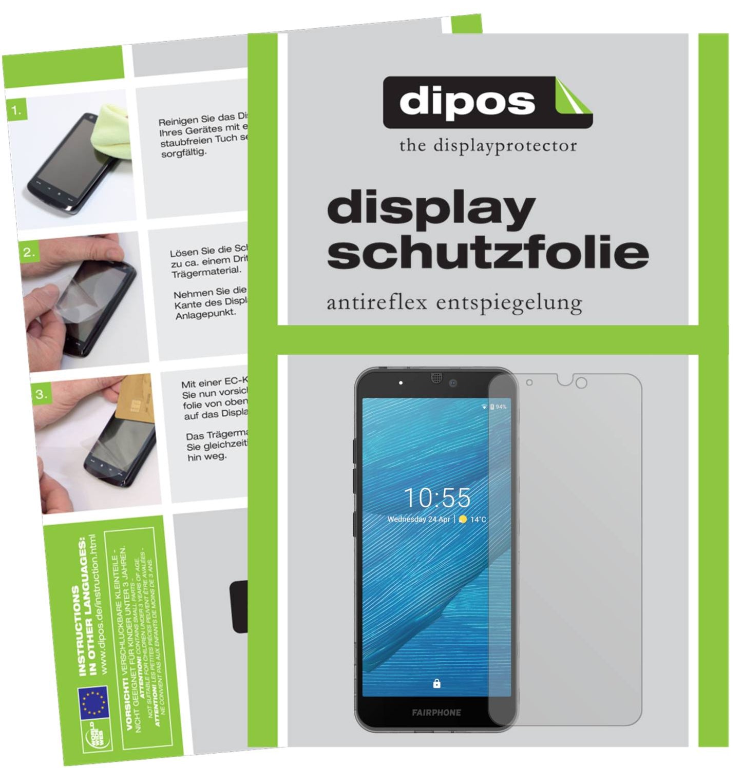 Matte Displayschutzfolie von dipos passend für Fairphone 3 Plus, präziser Zuschnitt und blasenfrei montiert