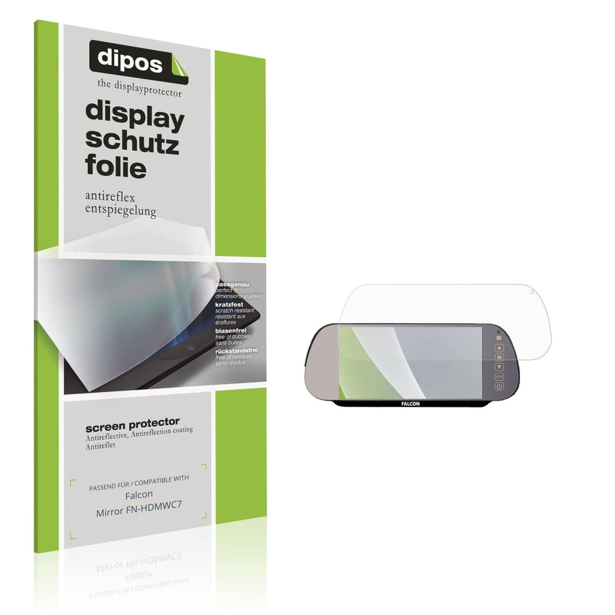 Matte Displayschutzfolie von dipos passend für Falcon Mirror FN-HDMWC7, präziser Zuschnitt und blasenfrei montiert