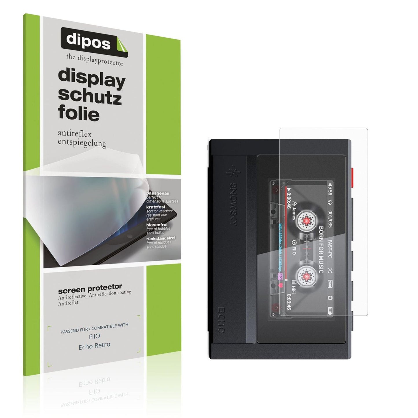 Matte Displayschutzfolie von dipos passend für FiiO Echo Retro, präziser Zuschnitt und blasenfrei montiert