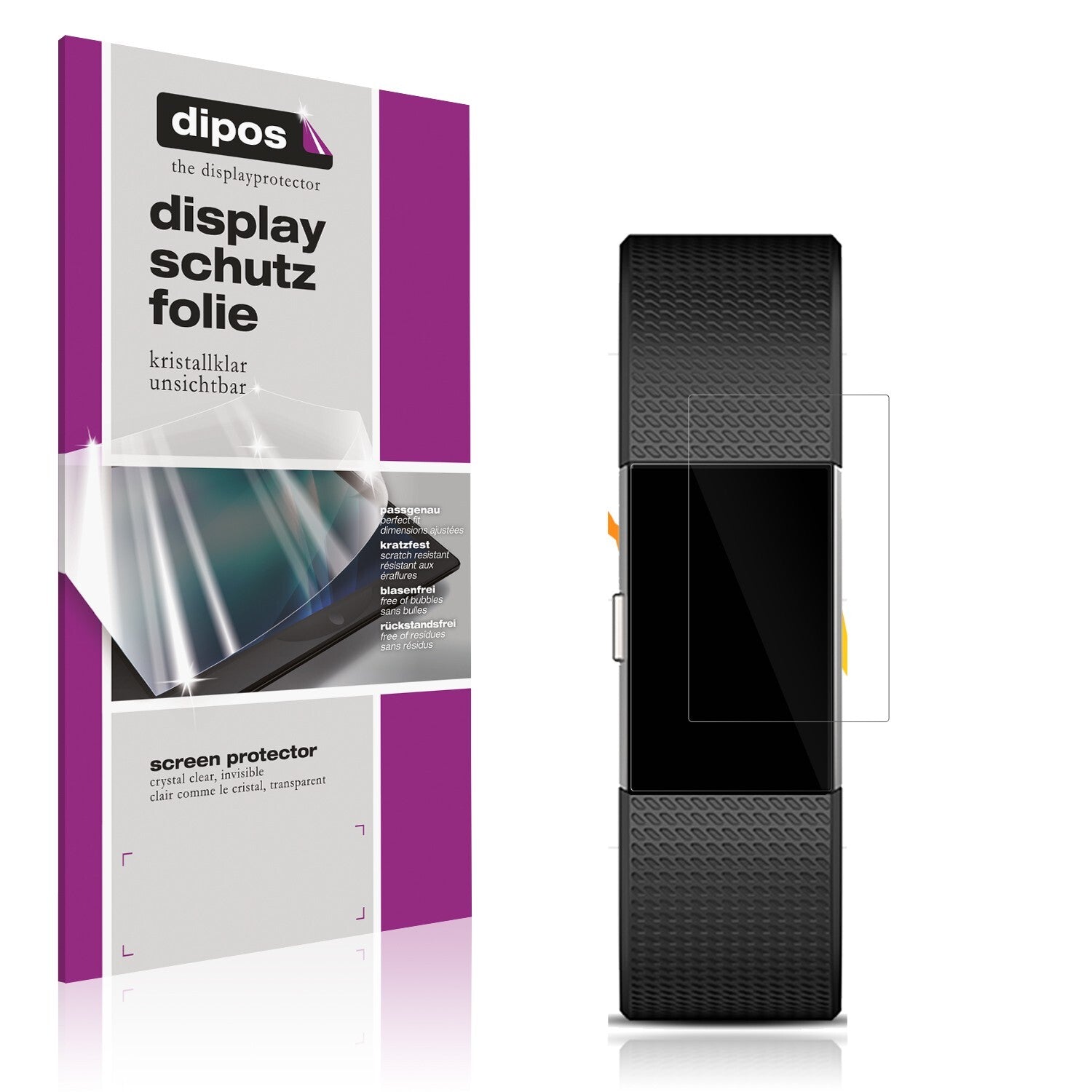 Matte Displayschutzfolie von dipos passend für Fitbit Charge 2, präziser Zuschnitt und blasenfrei montiert