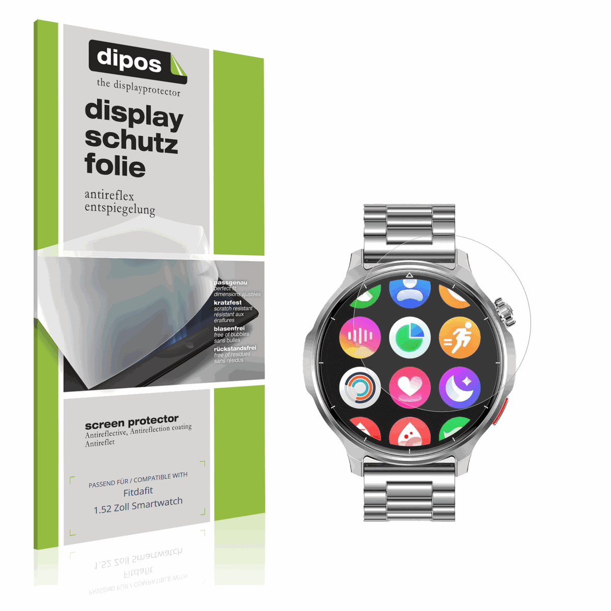 Matte Displayschutzfolie von dipos passend für Fitdafit 1.52 Zoll Smartwatch, präziser Zuschnitt und blasenfrei montiert