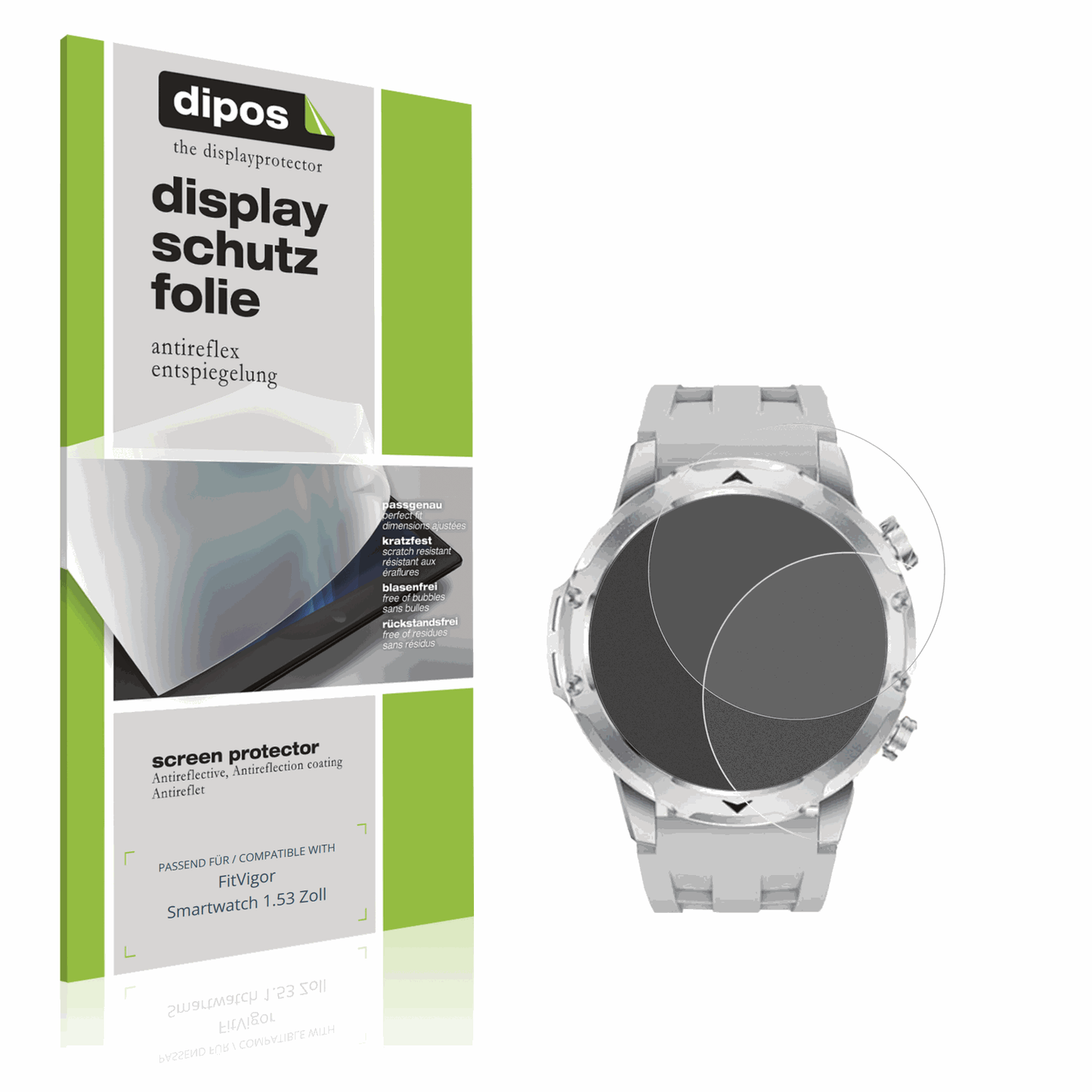 Matte Displayschutzfolie von dipos passend für FitVigor Smartwatch 1.53 Zoll, präziser Zuschnitt und blasenfrei montiert