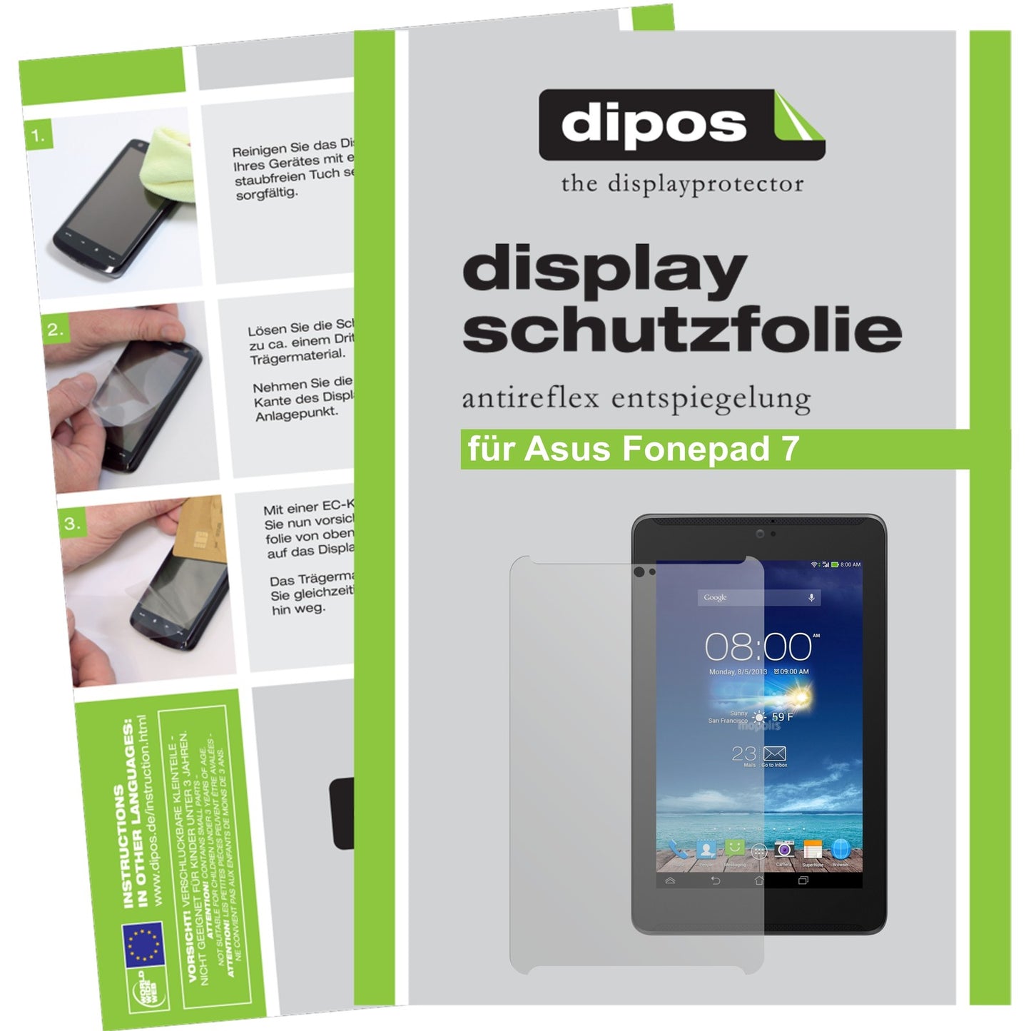Matte Displayschutzfolie von dipos passend für Fonepad 7 Asus, präziser Zuschnitt und blasenfrei montiert