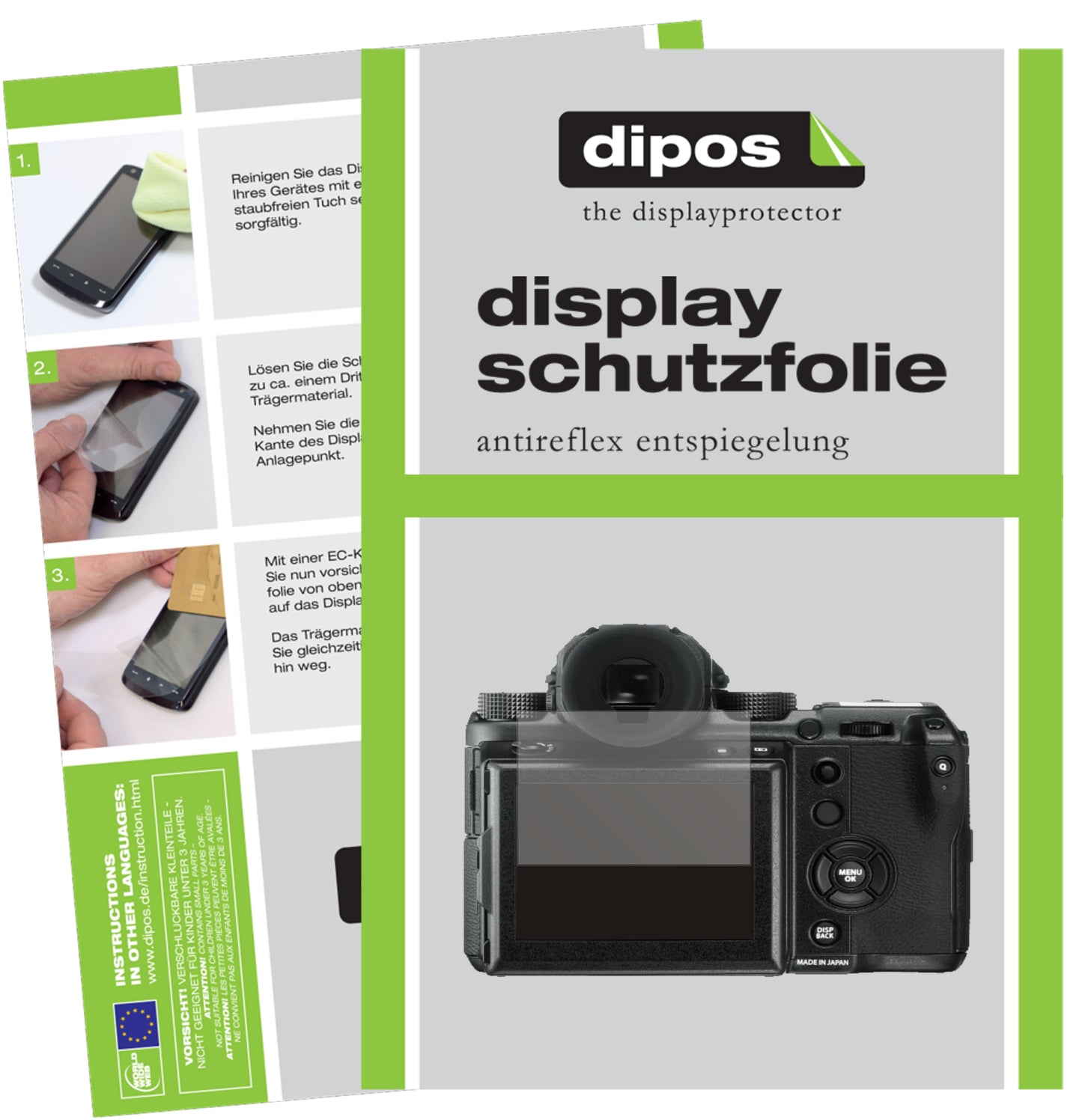Matte Displayschutzfolie von dipos passend für Fujifilm GFX 50S II, präziser Zuschnitt und blasenfrei montiert