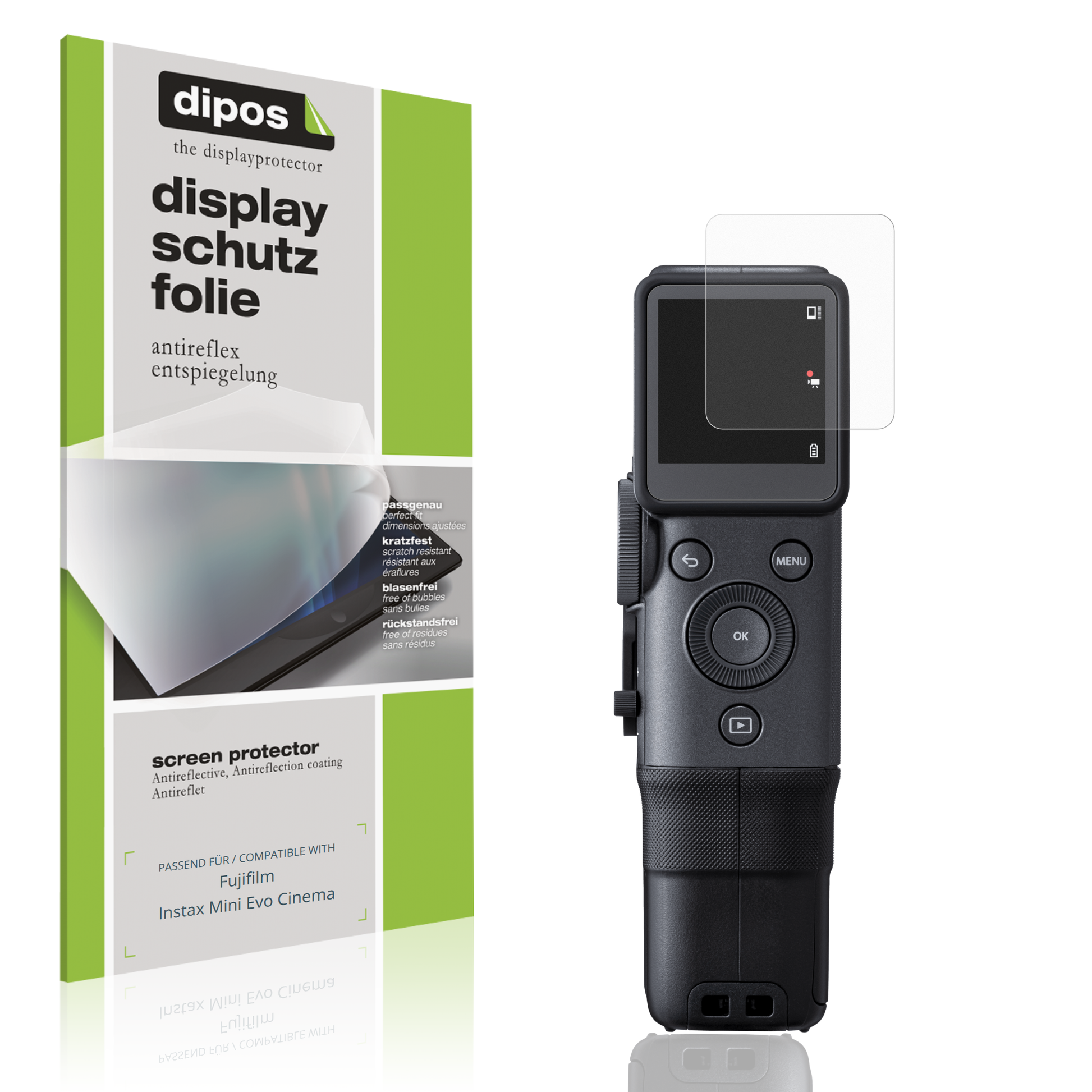 Matte Displayschutzfolie von dipos passend für Fujifilm Instax Mini Evo Cinema, präziser Zuschnitt und blasenfrei montiert