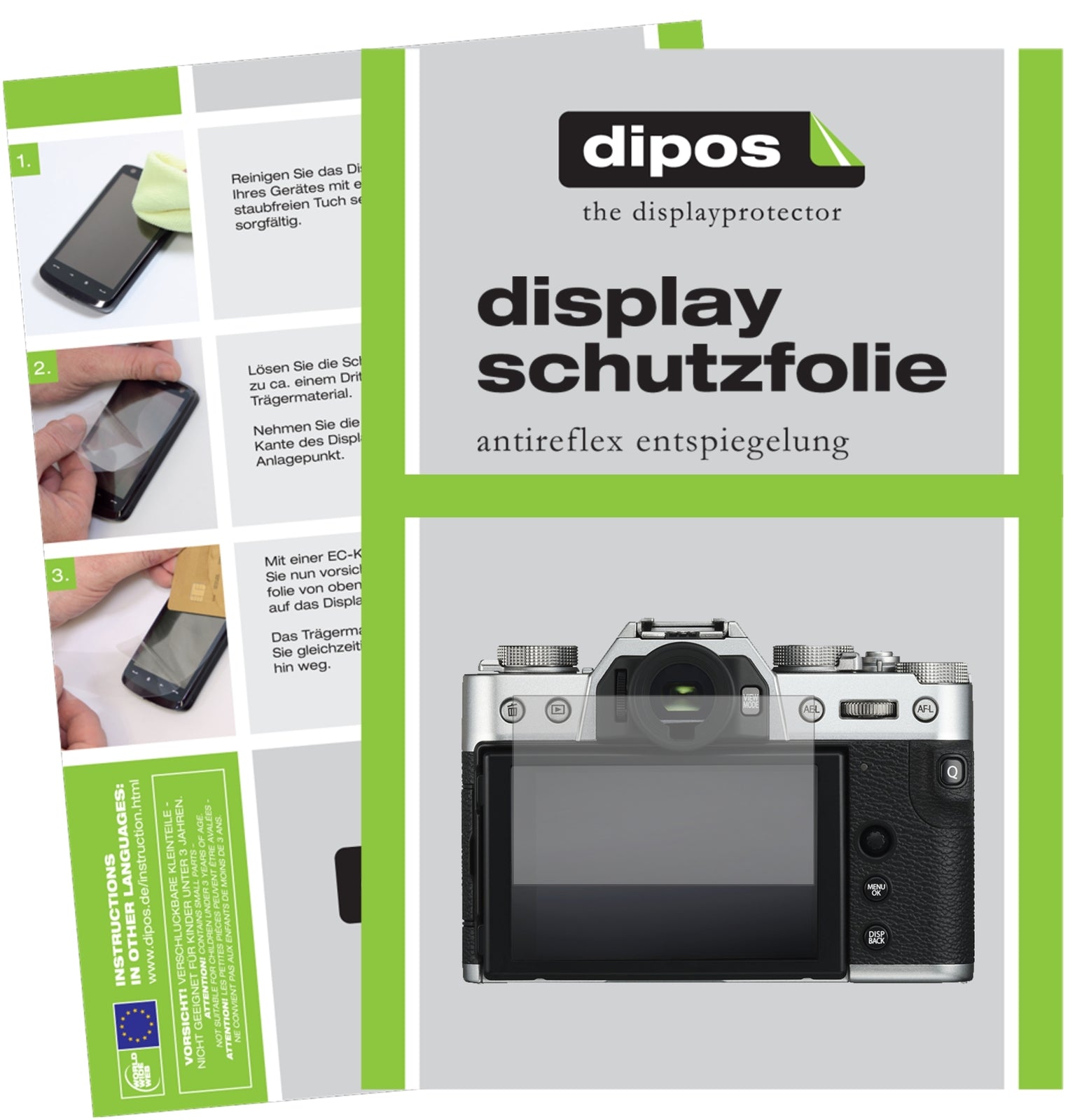 Matte Displayschutzfolie von dipos passend für Fujifilm X-T30, präziser Zuschnitt und blasenfrei montiert