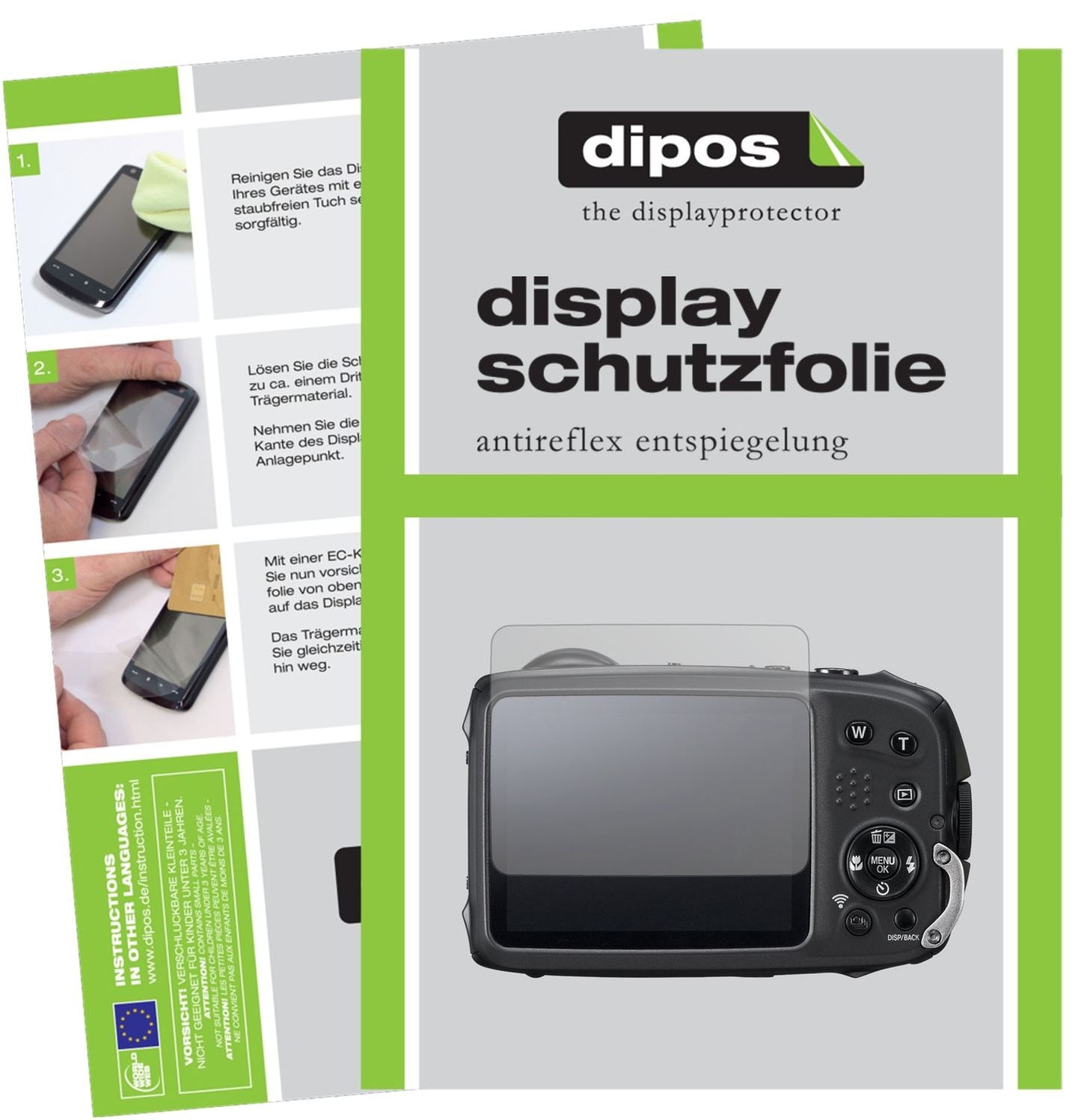 Matte Displayschutzfolie von dipos passend für Fujifilm XP90 Kompaktkamera, präziser Zuschnitt und blasenfrei montiert