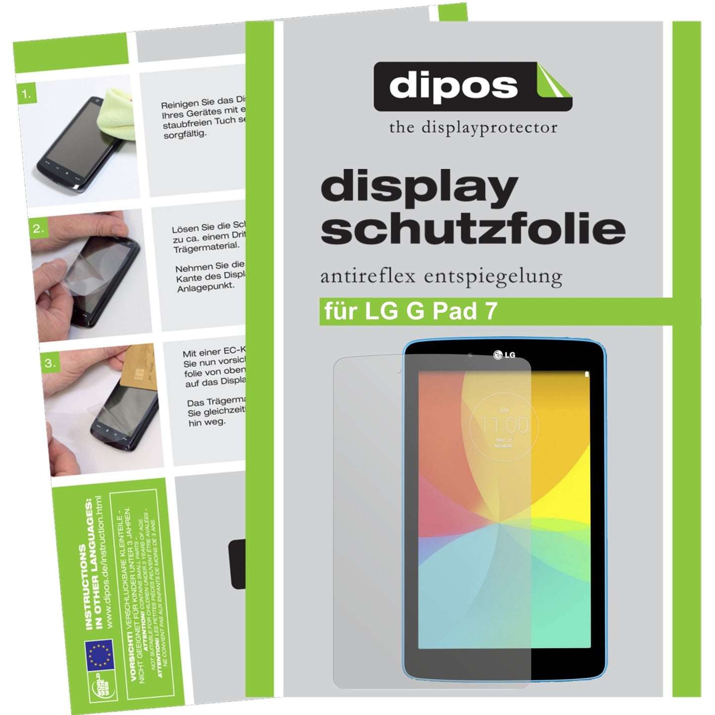 Matte Displayschutzfolie von dipos passend für G Pad 7.0 LG, präziser Zuschnitt und blasenfrei montiert