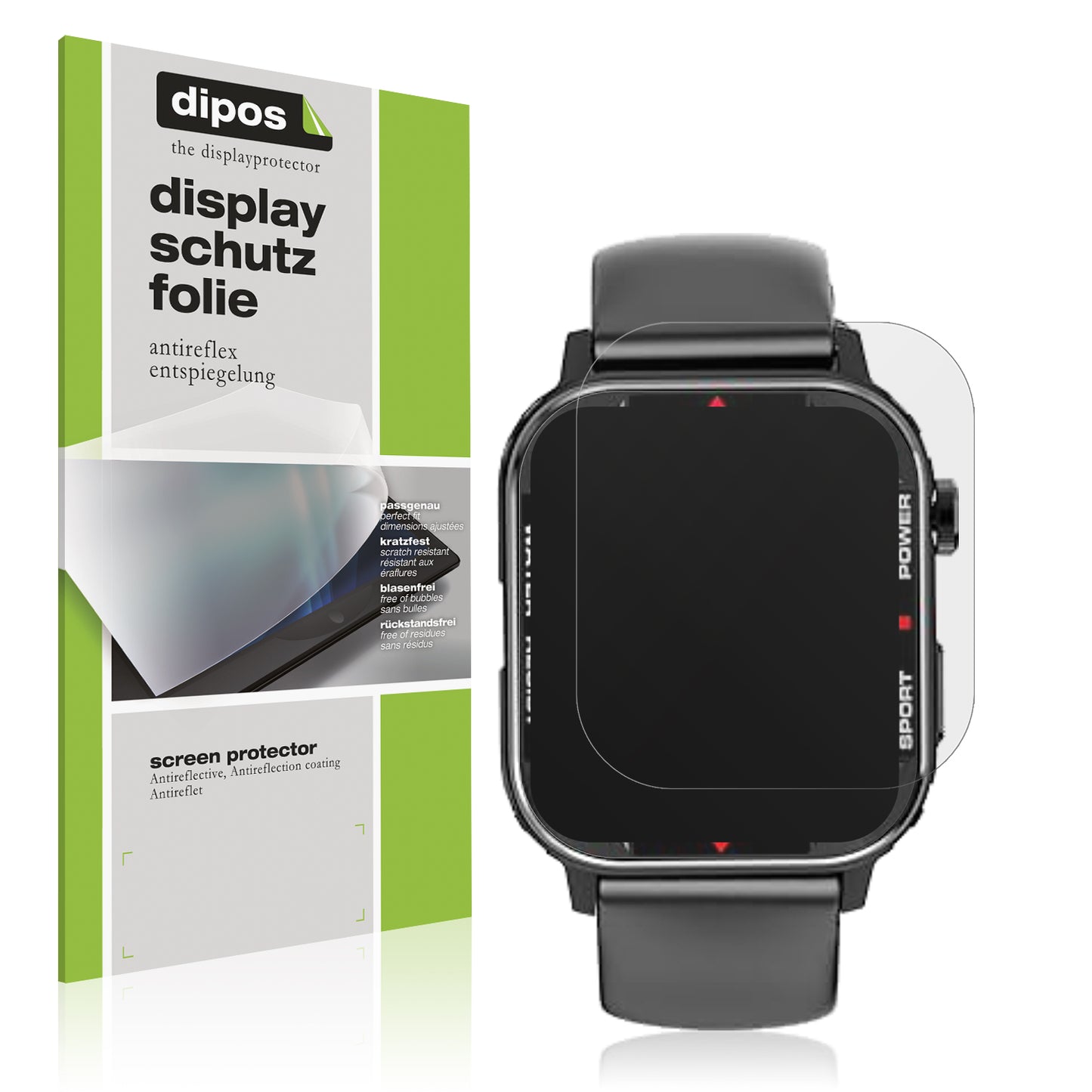 Matte Displayschutzfolie von dipos passend für G96 Smartwatch, präziser Zuschnitt und blasenfrei montiert