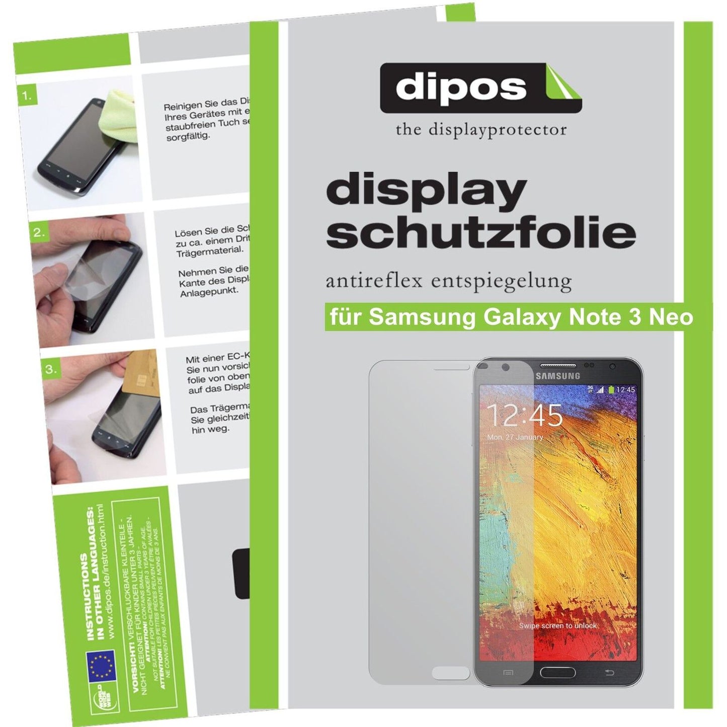 Matte Displayschutzfolie von dipos passend für Galaxy Note 3 Neo Samsung, präziser Zuschnitt und blasenfrei montiert