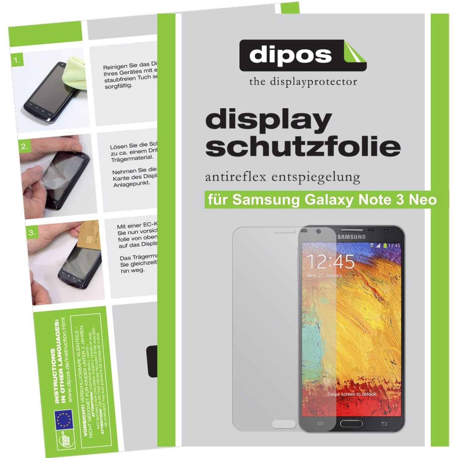 Matte Displayschutzfolie von dipos passend für Galaxy Note 3 Neo Samsung, präziser Zuschnitt und blasenfrei montiert