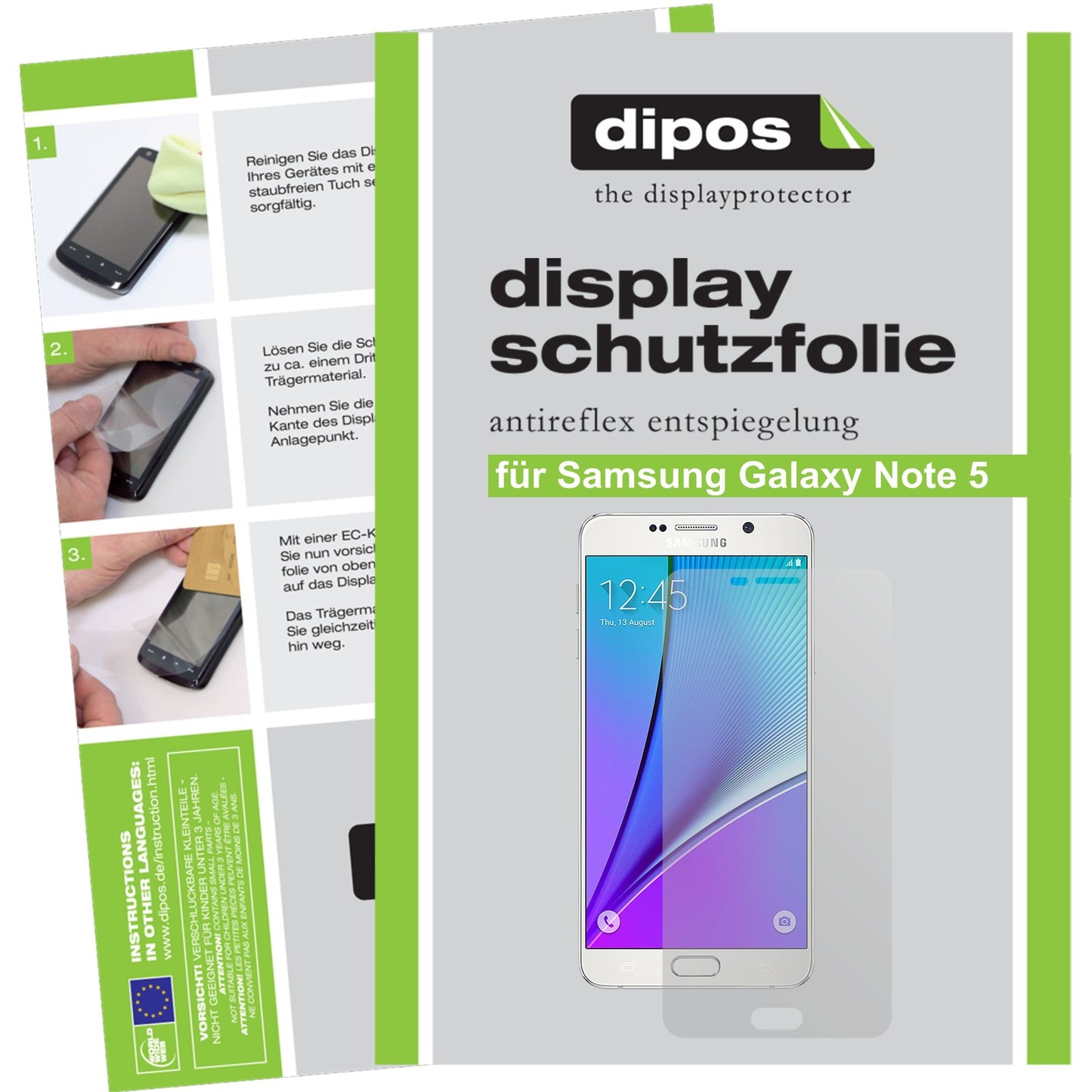 Matte Displayschutzfolie von dipos passend für Galaxy Note 5 Samsung, präziser Zuschnitt und blasenfrei montiert