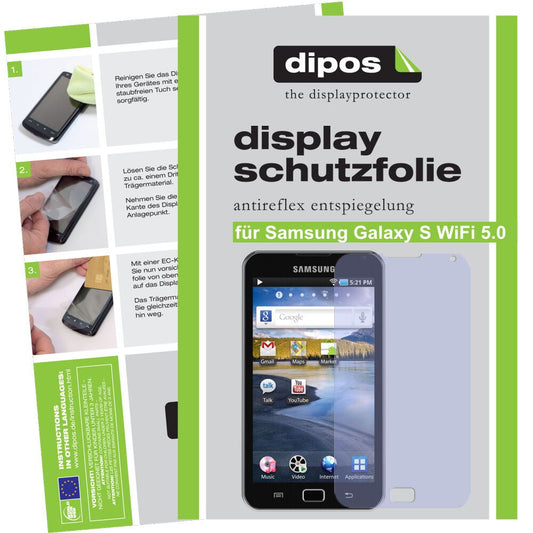 Matte Displayschutzfolie von dipos passend für Galaxy S WiFi 5.0 Samsung, präziser Zuschnitt und blasenfrei montiert