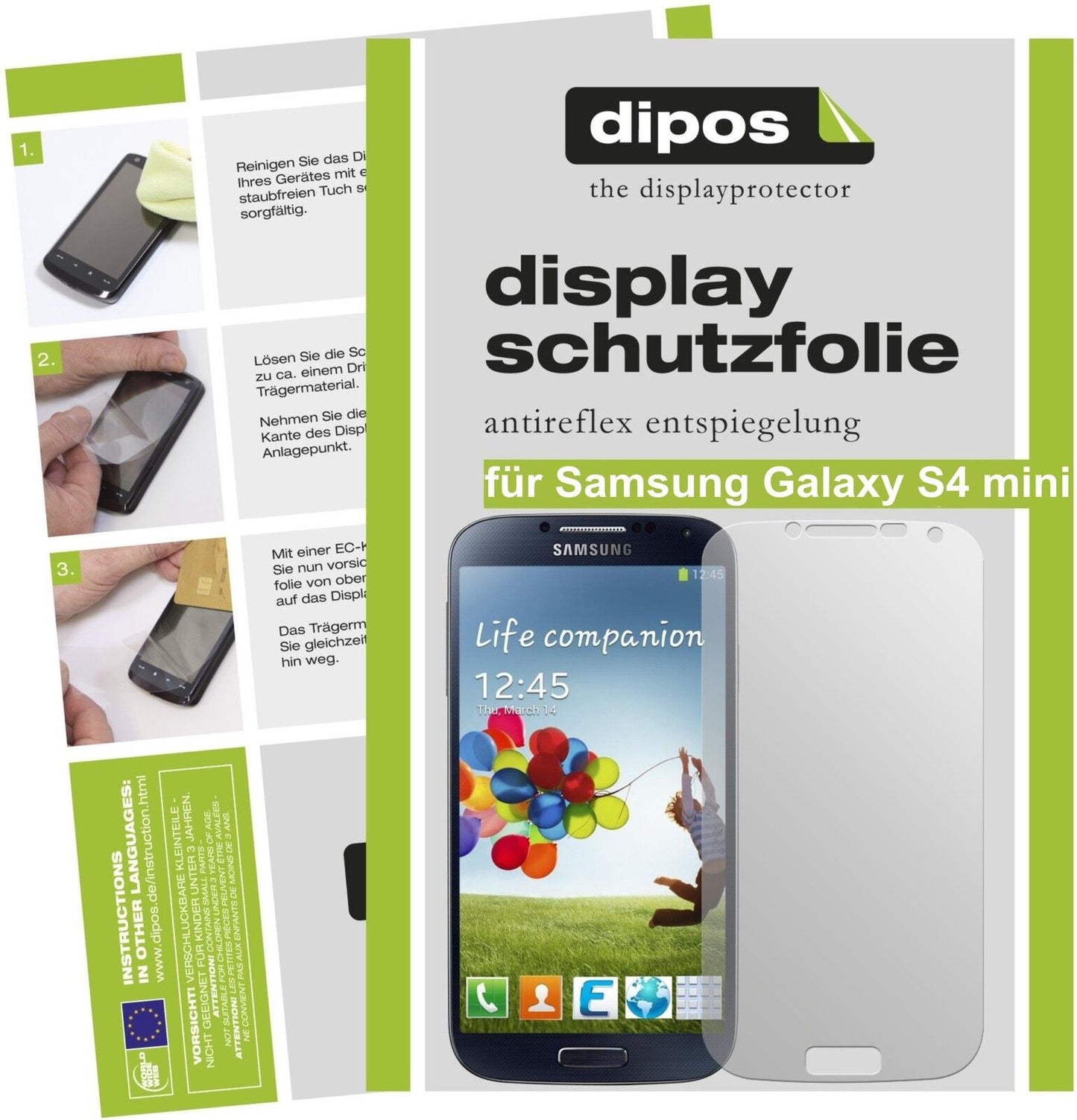Matte Displayschutzfolie von dipos passend für Galaxy S4 mini Samsung, präziser Zuschnitt und blasenfrei montiert