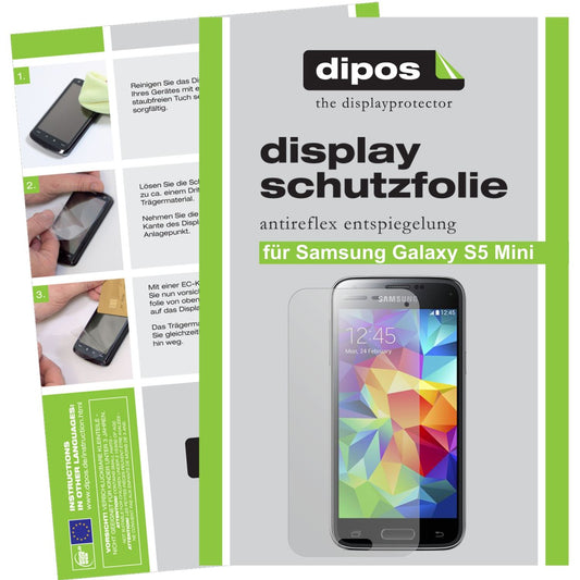 Matte Displayschutzfolie von dipos passend für Galaxy S5 mini Samsung, präziser Zuschnitt und blasenfrei montiert