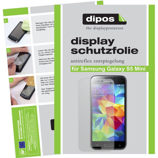 Matte Displayschutzfolie von dipos passend für Galaxy S5 mini Samsung, präziser Zuschnitt und blasenfrei montiert