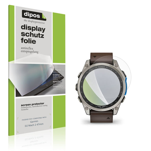 Matte Displayschutzfolie von dipos passend für Garmin D2 Mach 2 47mm, präziser Zuschnitt und blasenfrei montiert