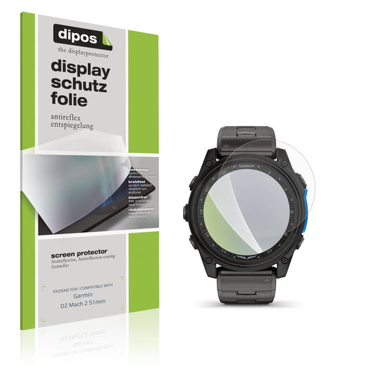 Matte Displayschutzfolie von dipos passend für Garmin D2 Mach 2 51mm, präziser Zuschnitt und blasenfrei montiert